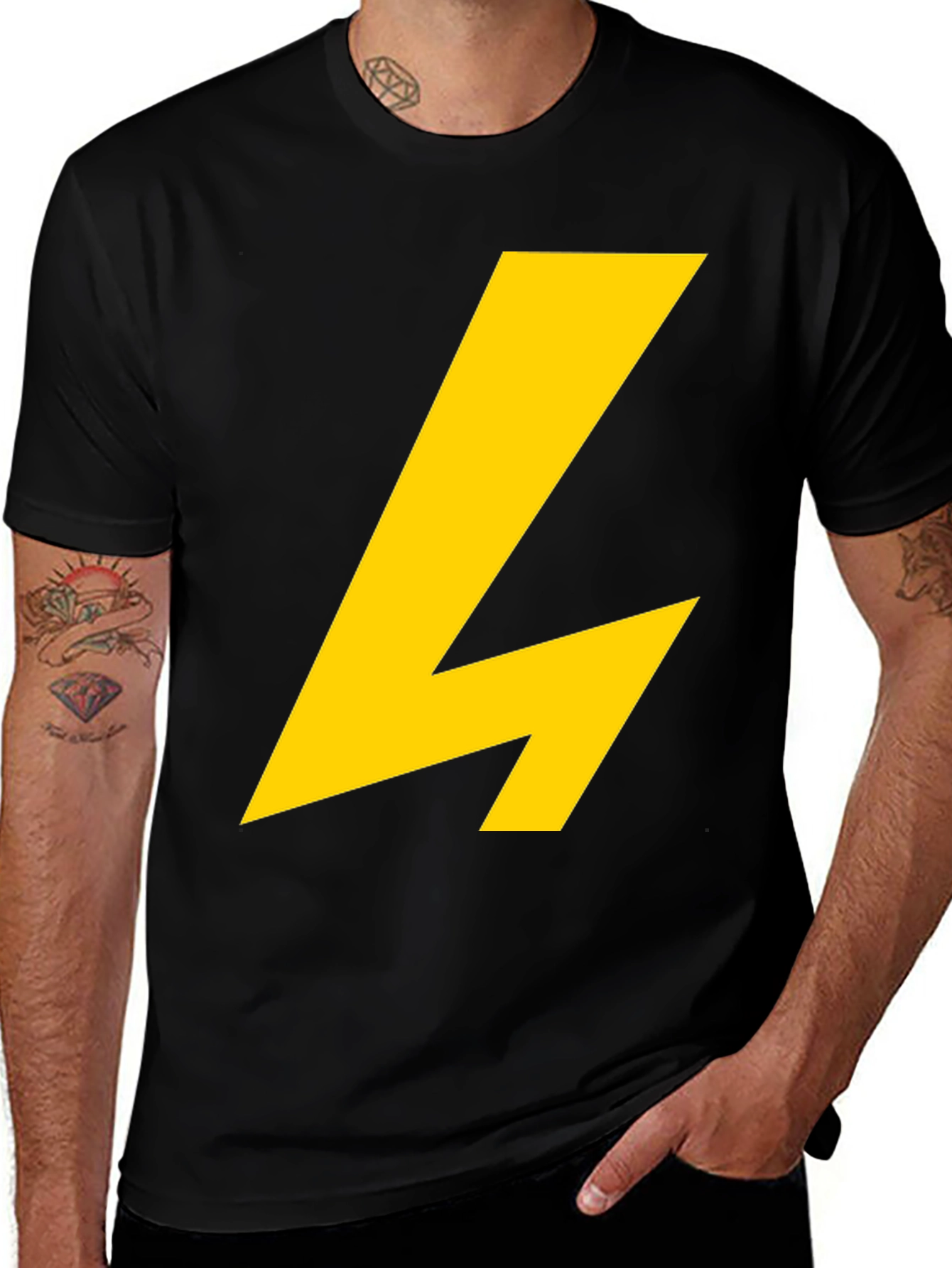 Black T-Shirt with Yellow Lightning Bolt Graphic