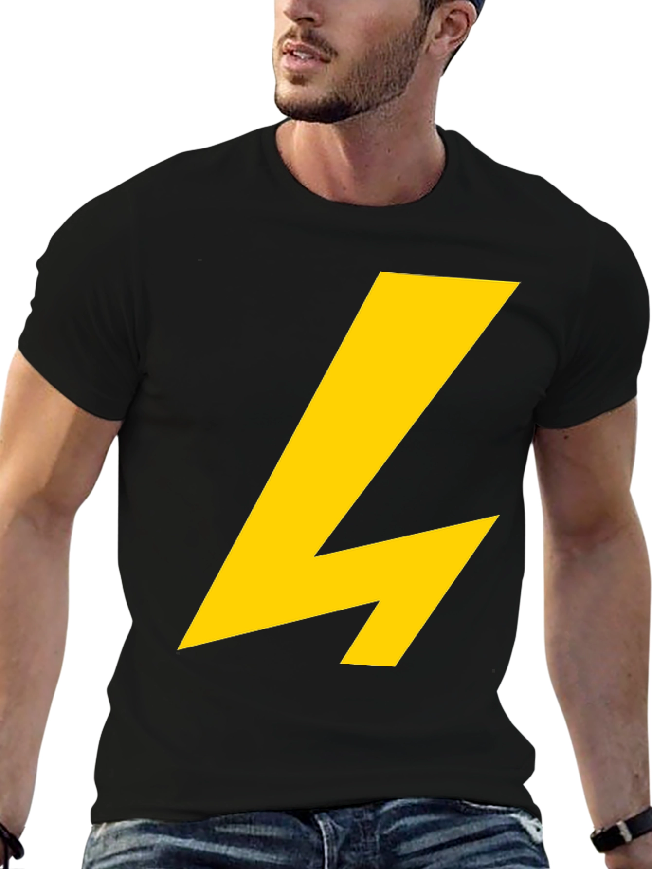 Black T-Shirt with Yellow Lightning Bolt Graphic