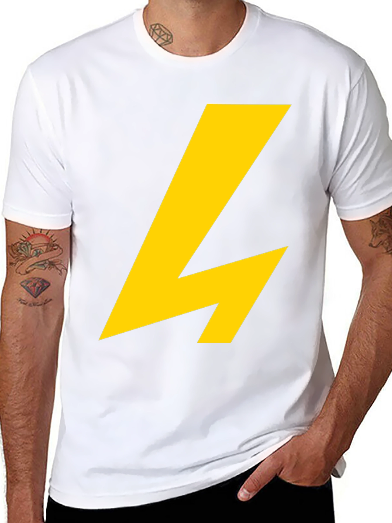 Black T-Shirt with Yellow Lightning Bolt Graphic