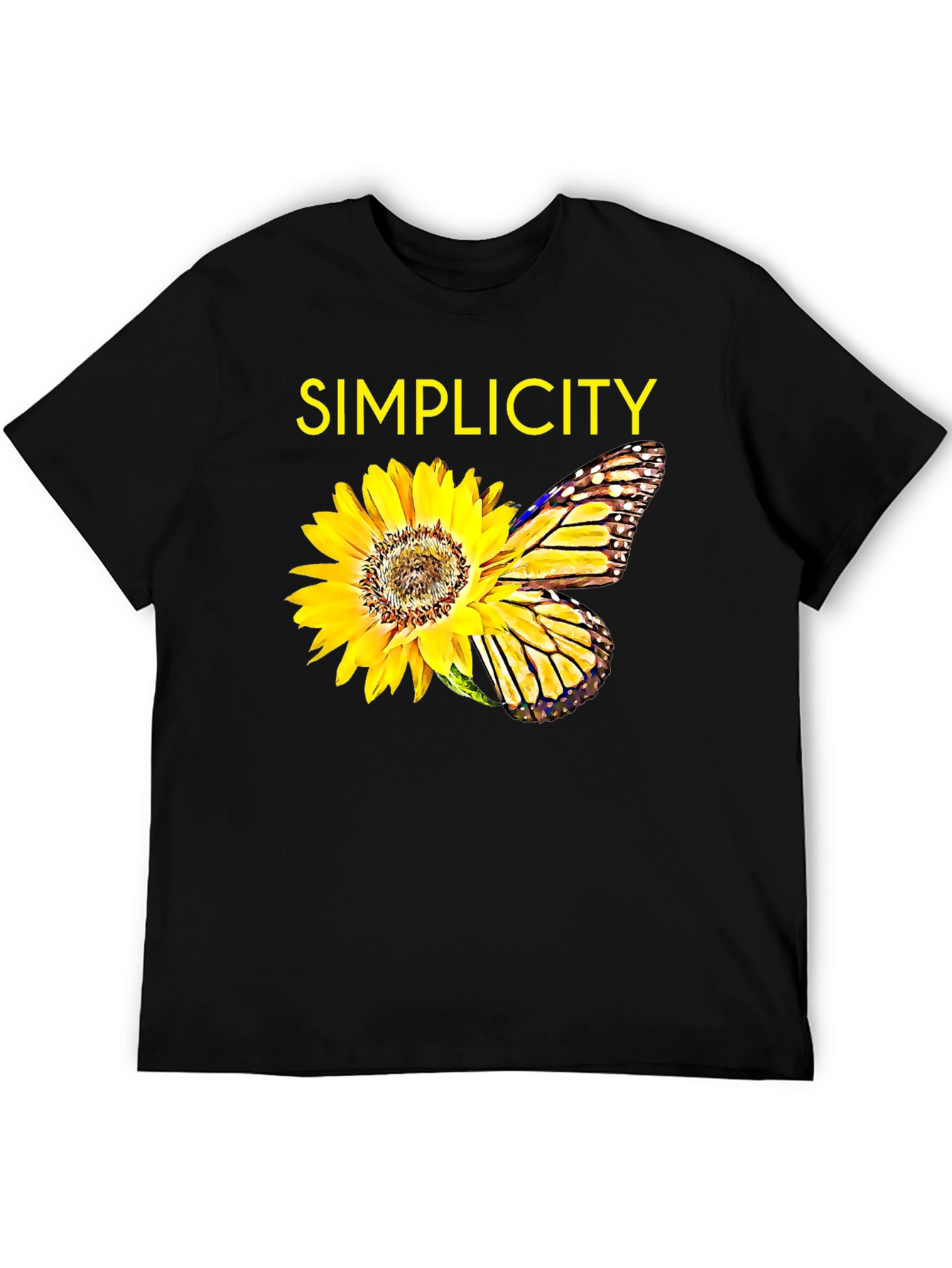 Simplicity Sunflower Butterfly Graphic Tee - Black