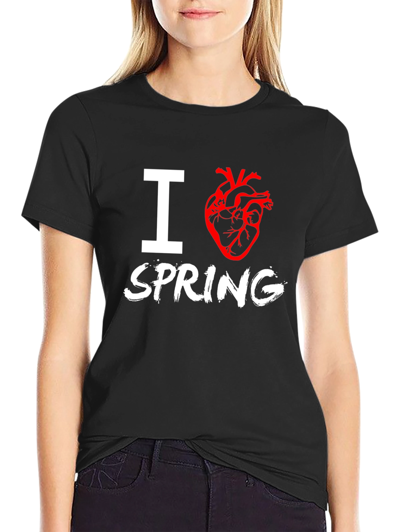 I Heart Spring T-Shirt - Black Crew Neck Tee