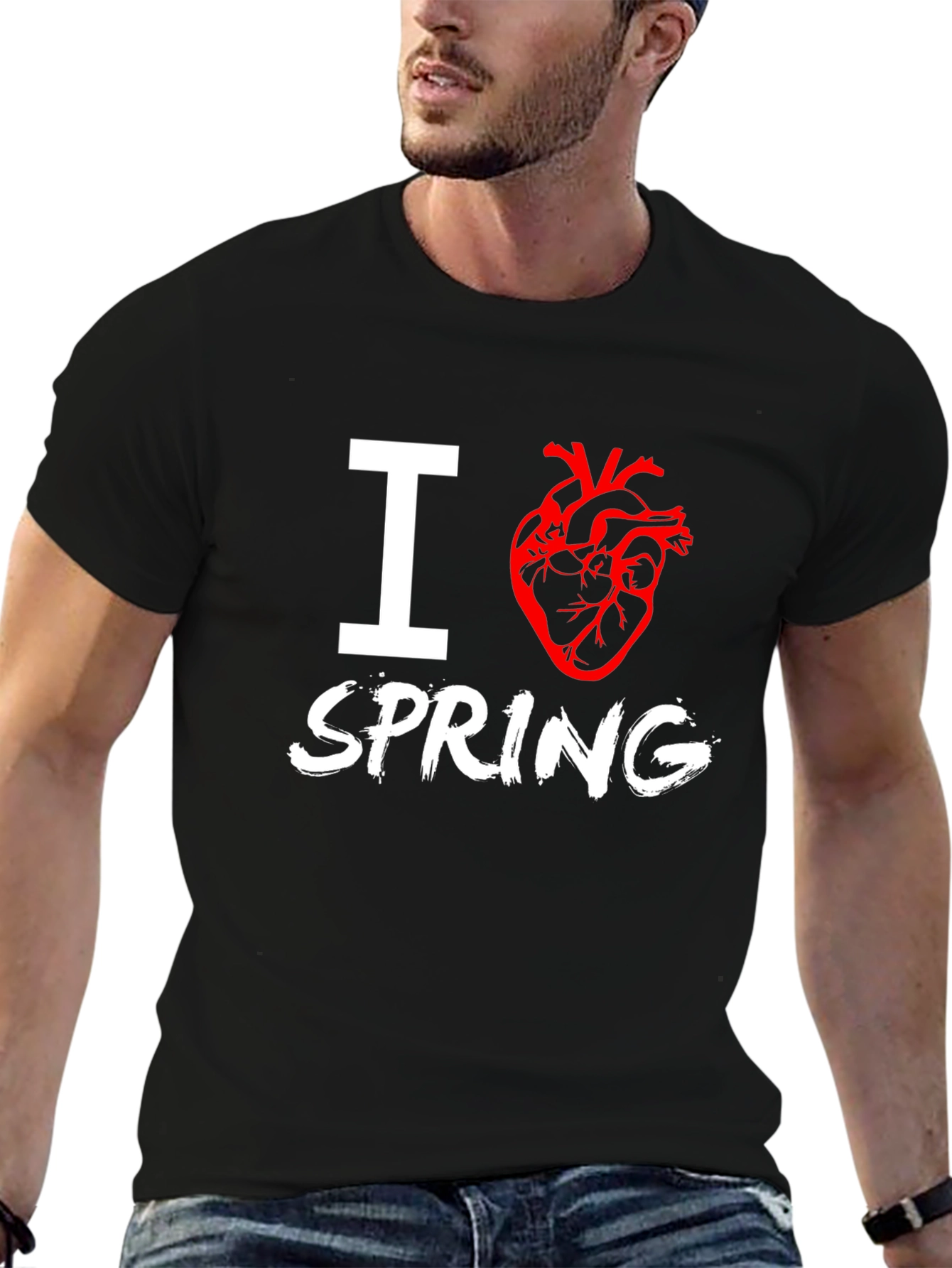 I Heart Spring T-Shirt - Black Crew Neck Tee