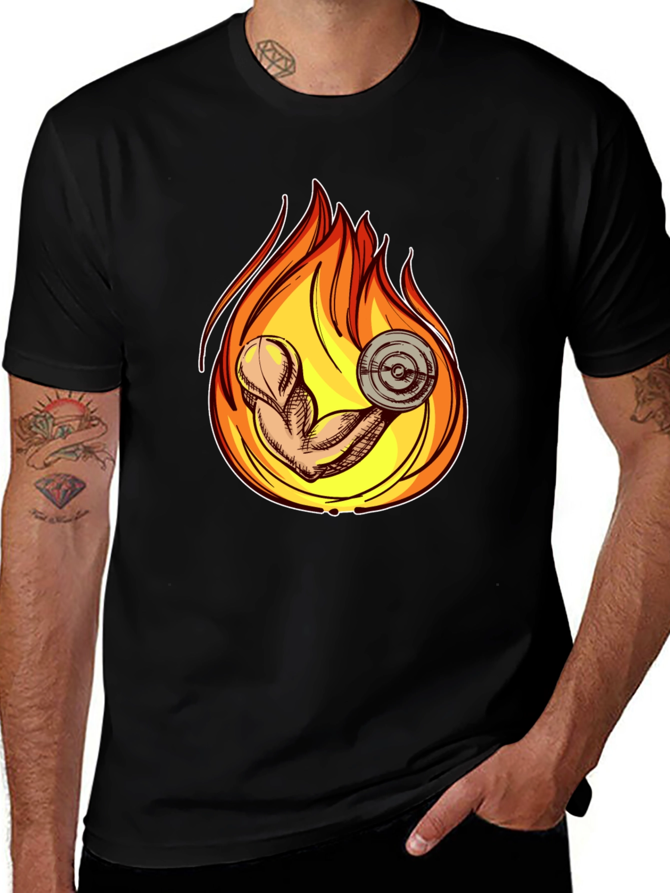 Fiery Gym Arm T-Shirt - Workout Motivation Tee