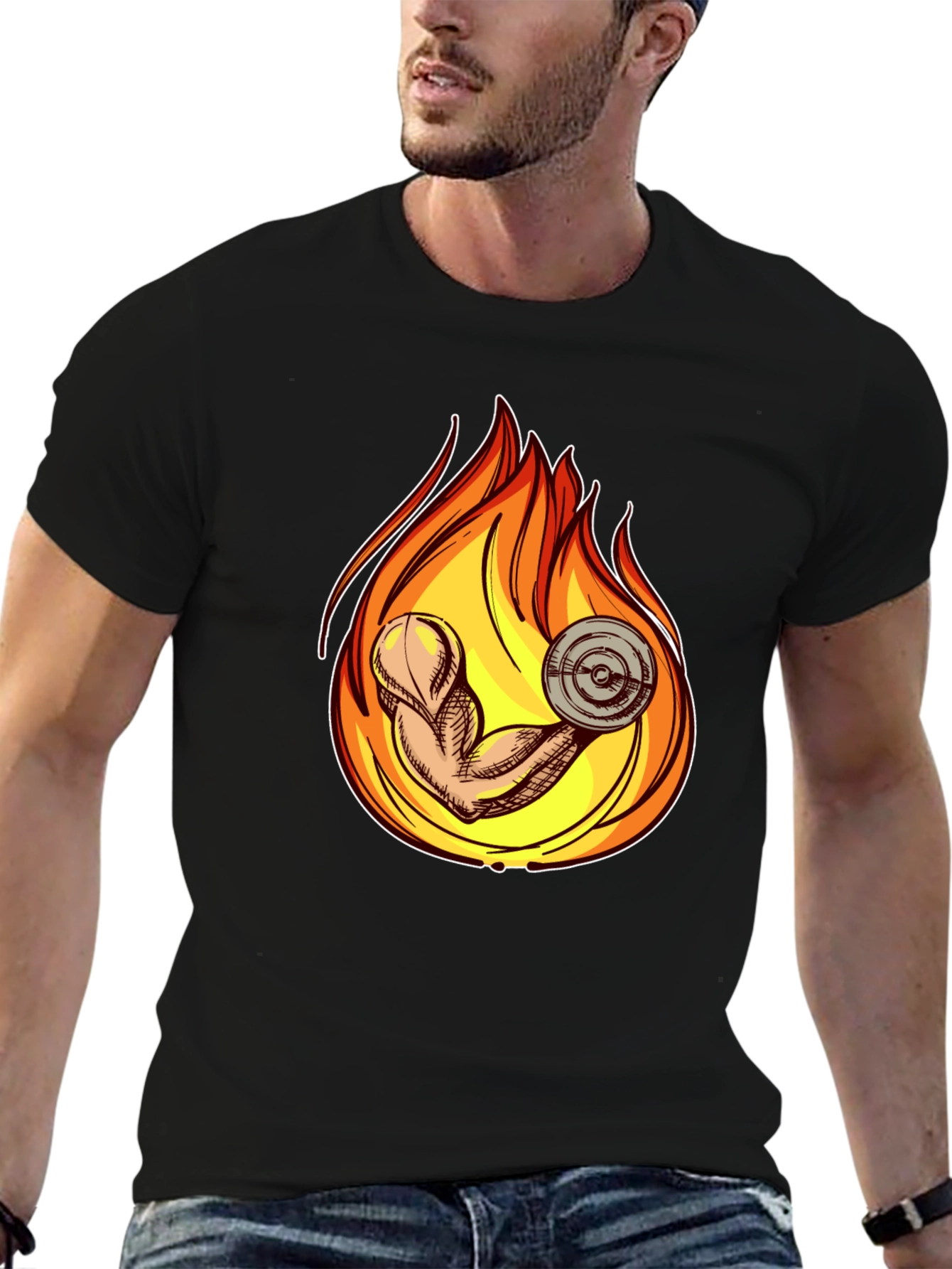 Fiery Gym Arm T-Shirt - Workout Motivation Tee