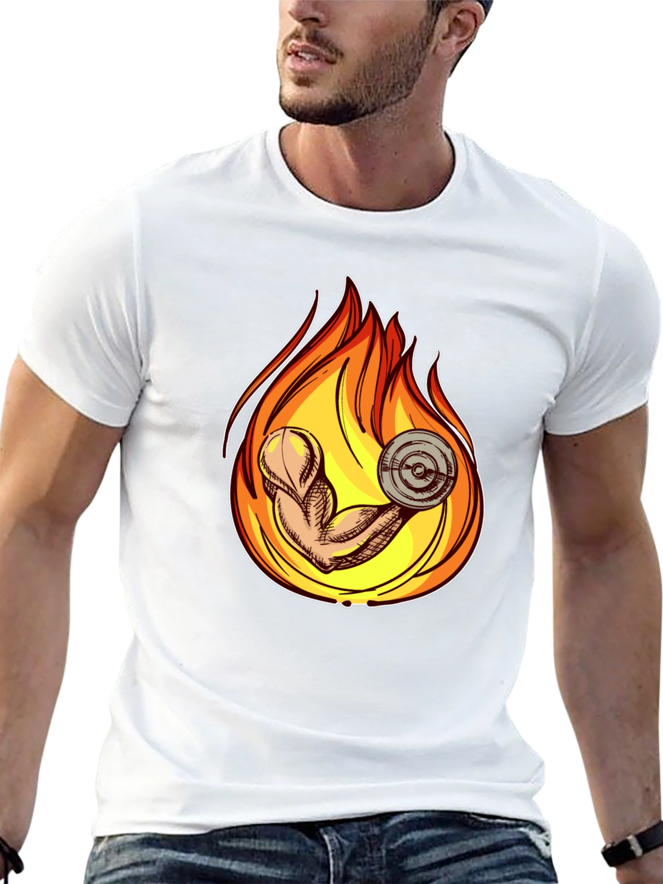Fiery Gym Arm T-Shirt - Workout Motivation Tee