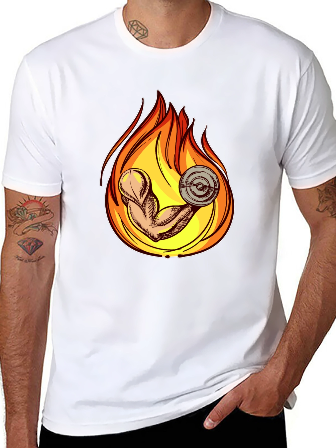 Fiery Gym Arm T-Shirt - Workout Motivation Tee