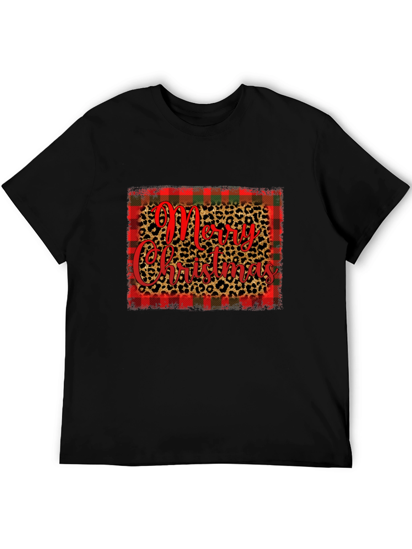 Merry Christmas Plaid & Leopard Print Graphic Tee
