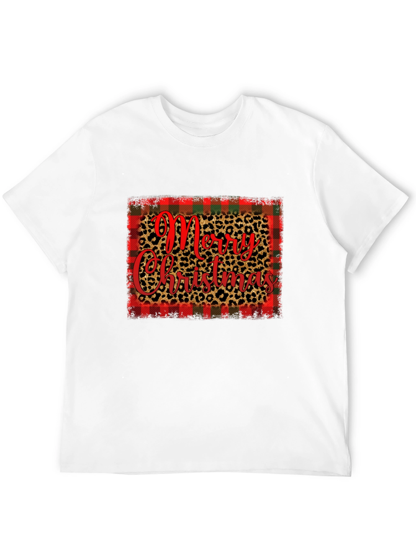 Merry Christmas Plaid & Leopard Print Graphic Tee