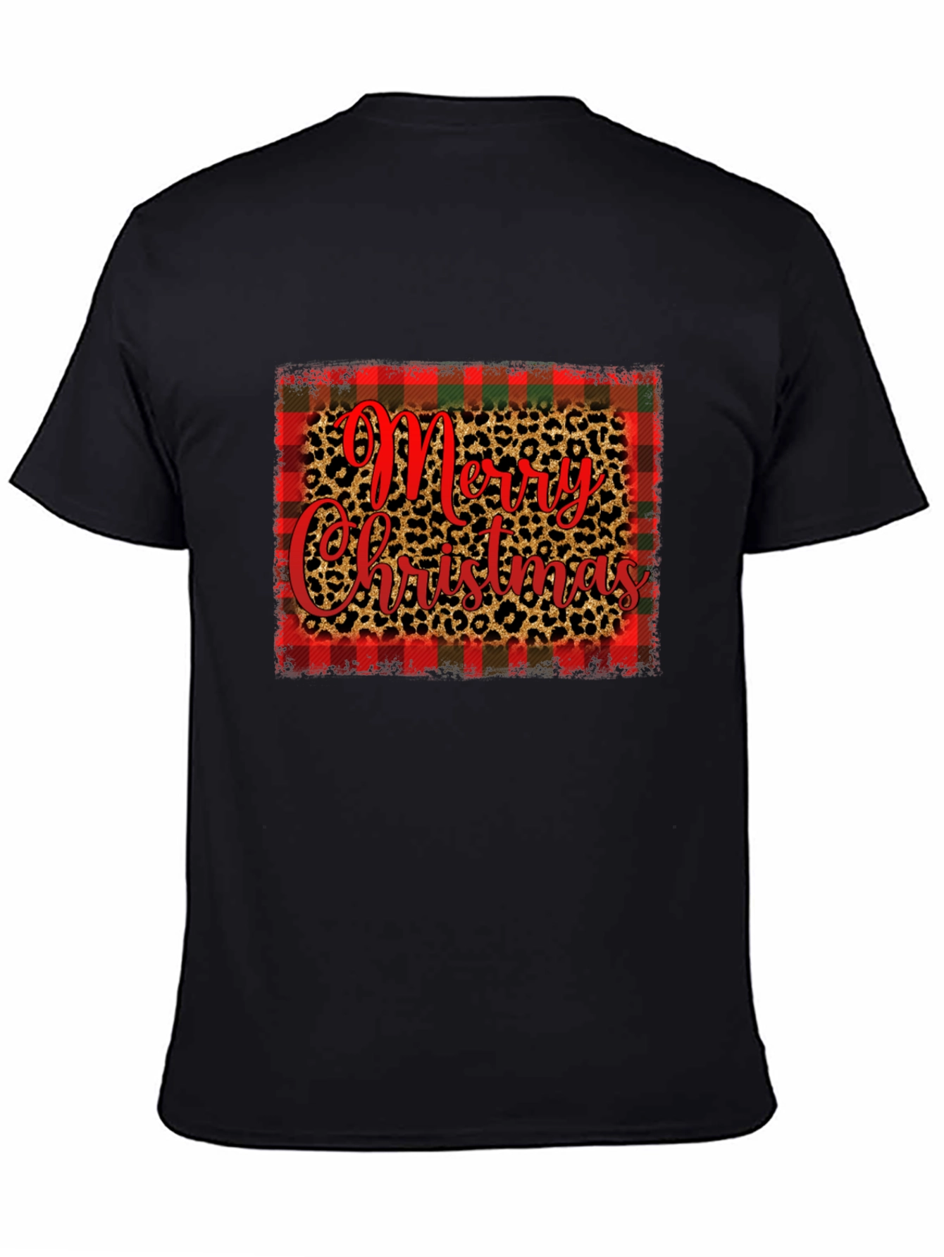 Merry Christmas Plaid & Leopard Print Graphic Tee