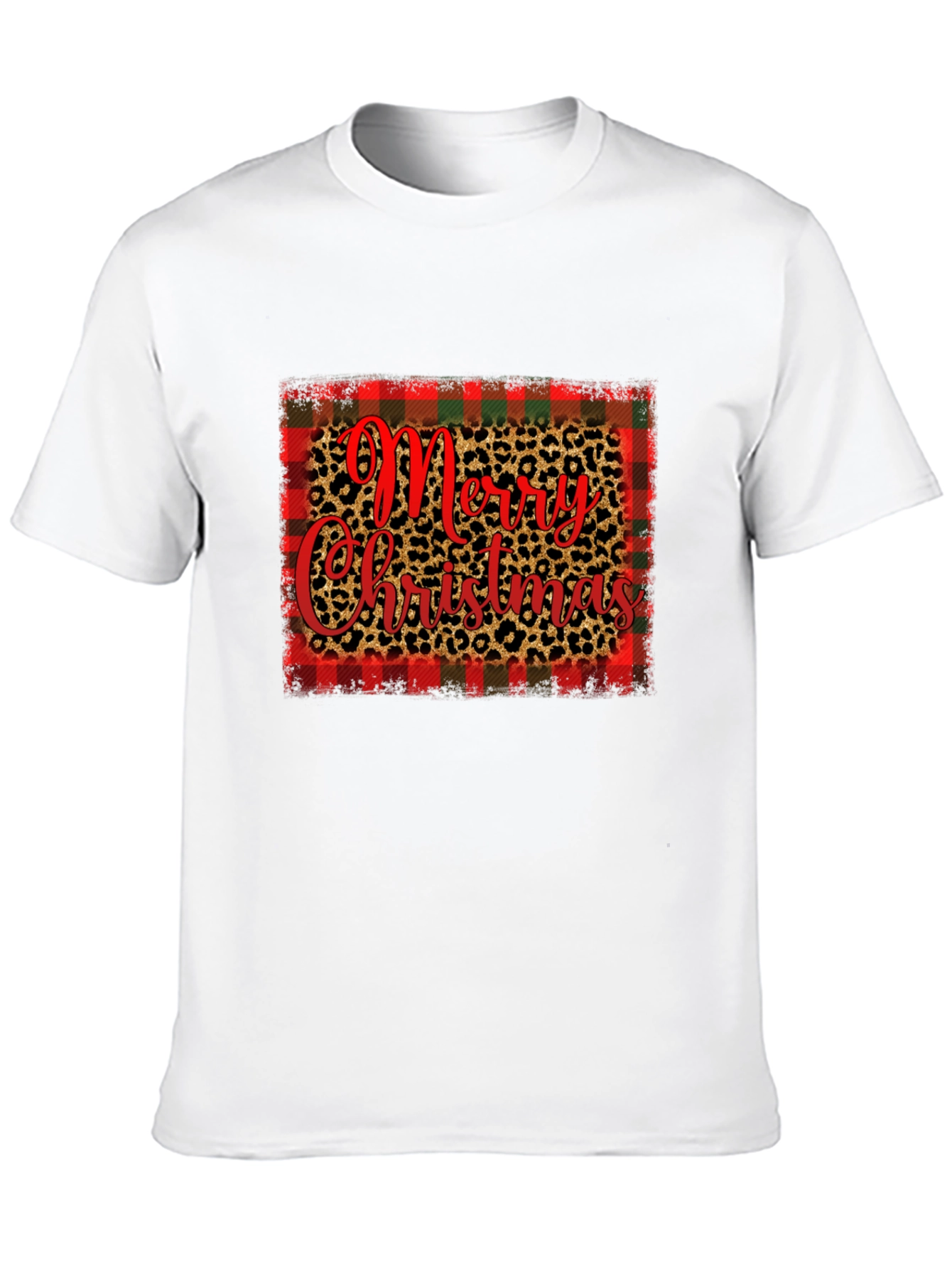 Merry Christmas Plaid & Leopard Print Graphic Tee