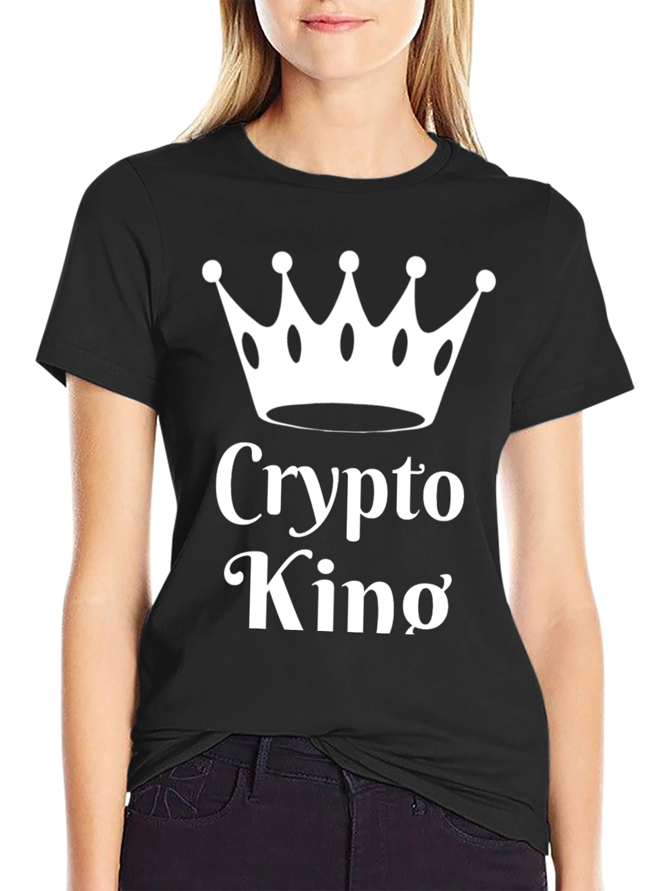 Crypto King T-Shirt - Black Cotton Tee with Crown