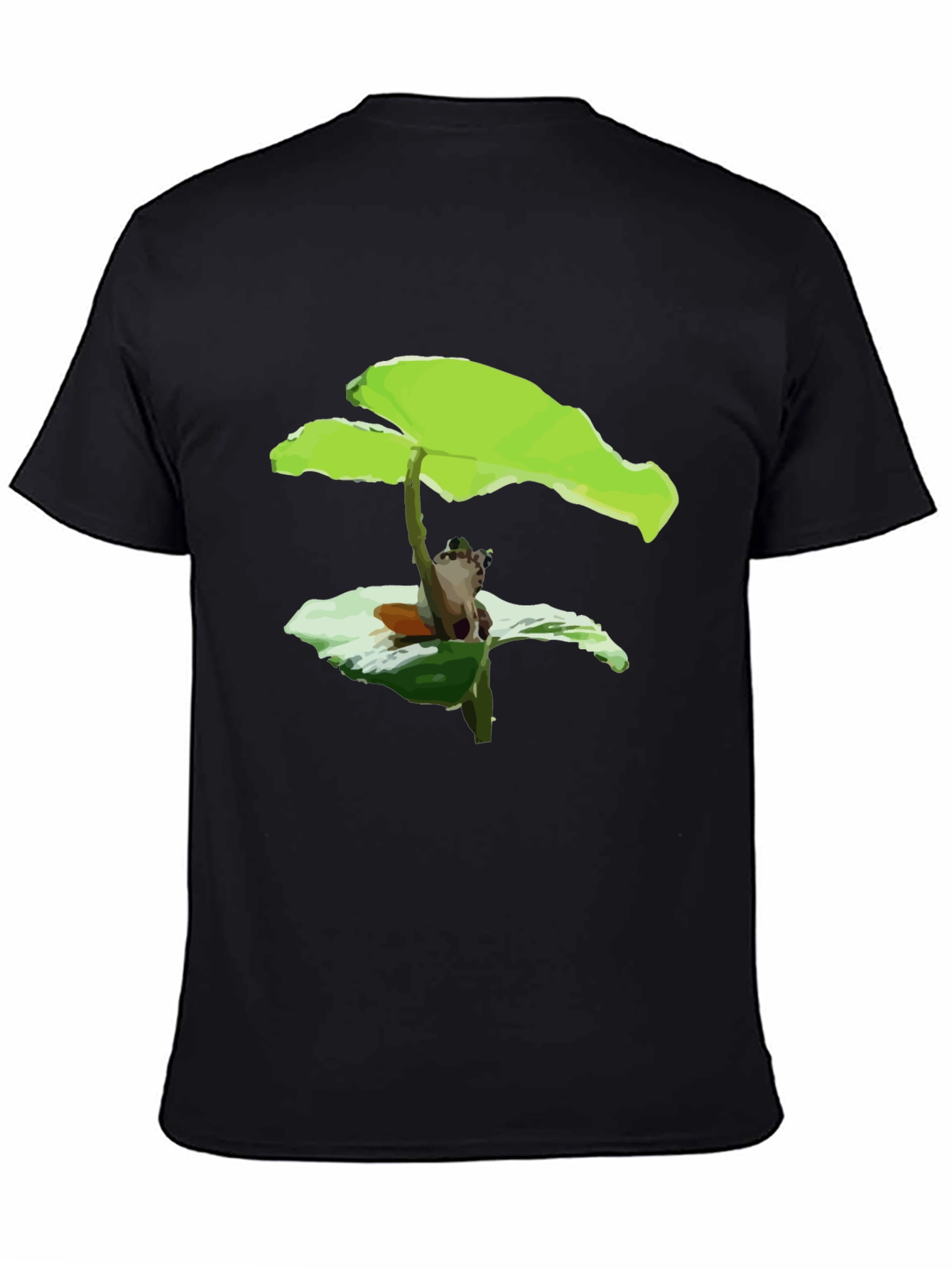 Frog Under Leaf Graphic Tee - Black Cotton Shirt