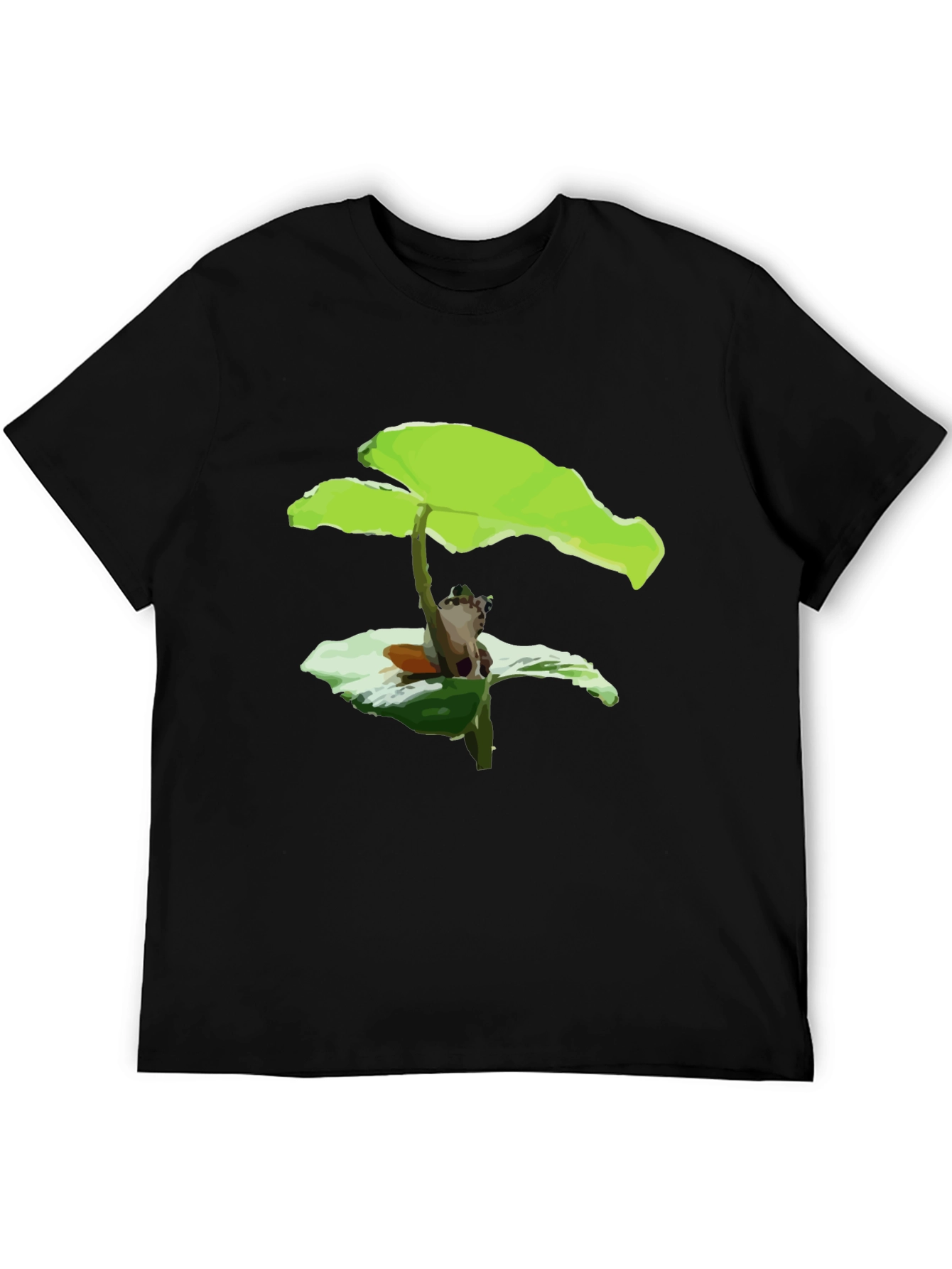 Frog Under Leaf Graphic Tee - Black Cotton Shirt