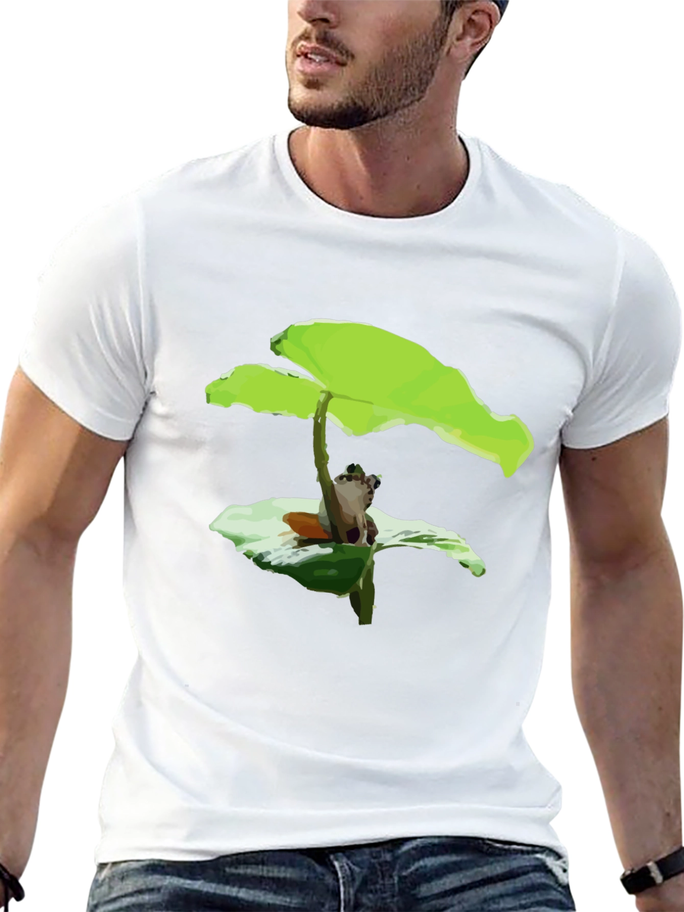 Frog Under Leaf Graphic Tee - Black Cotton Shirt