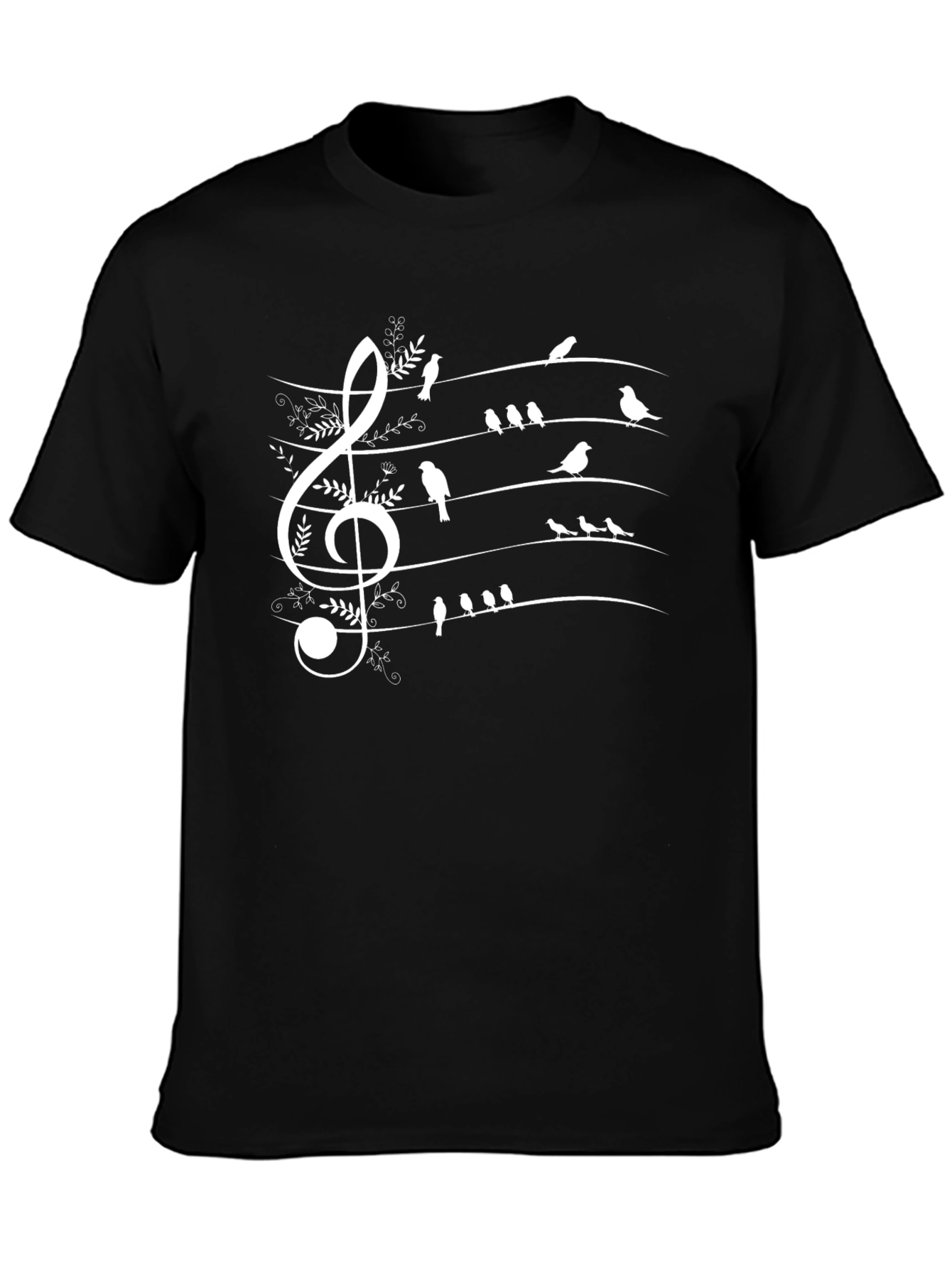 Musical Birds Staff Graphic T-Shirt - Black