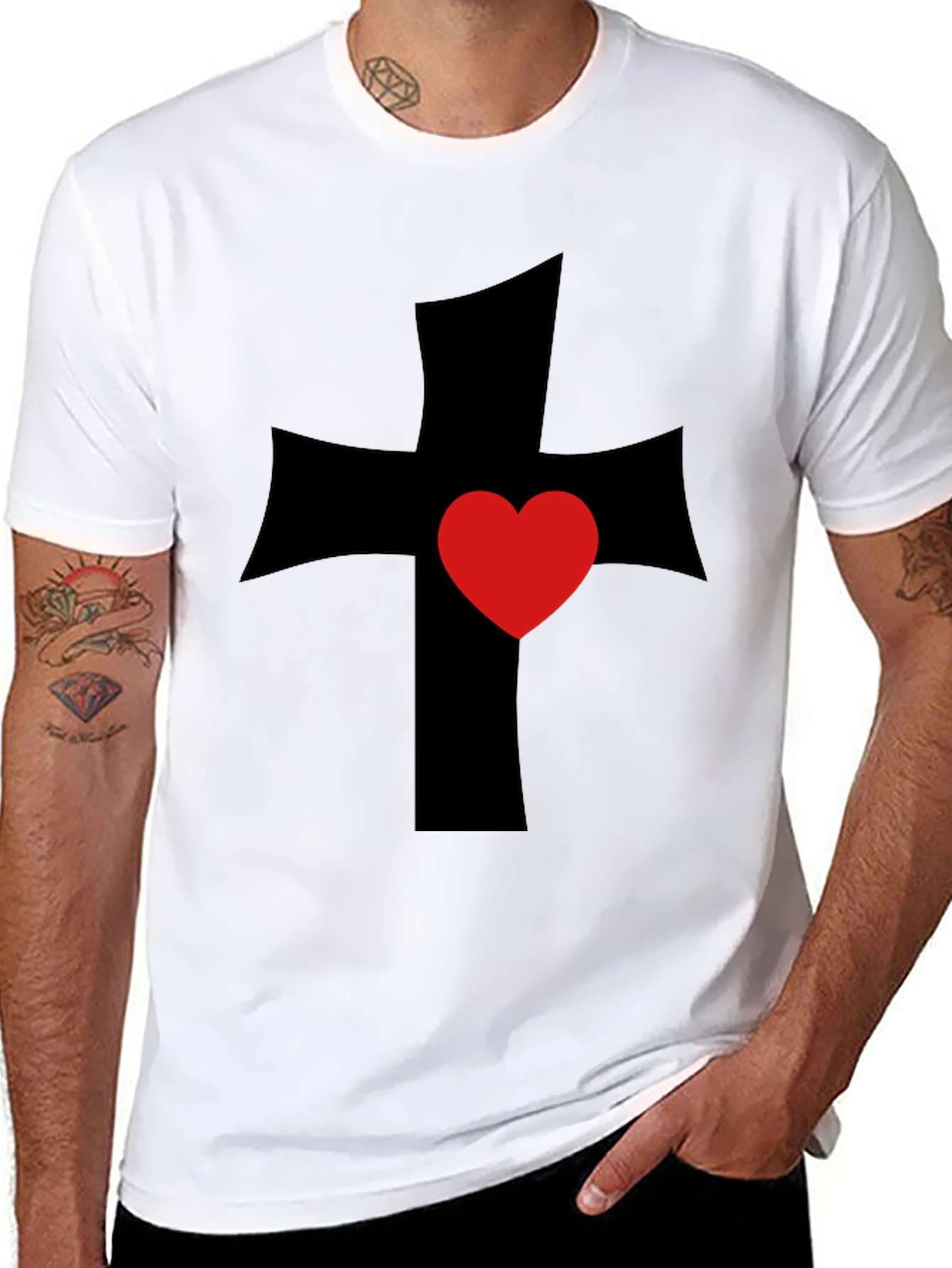 Cross Heart Graphic Tee - Black