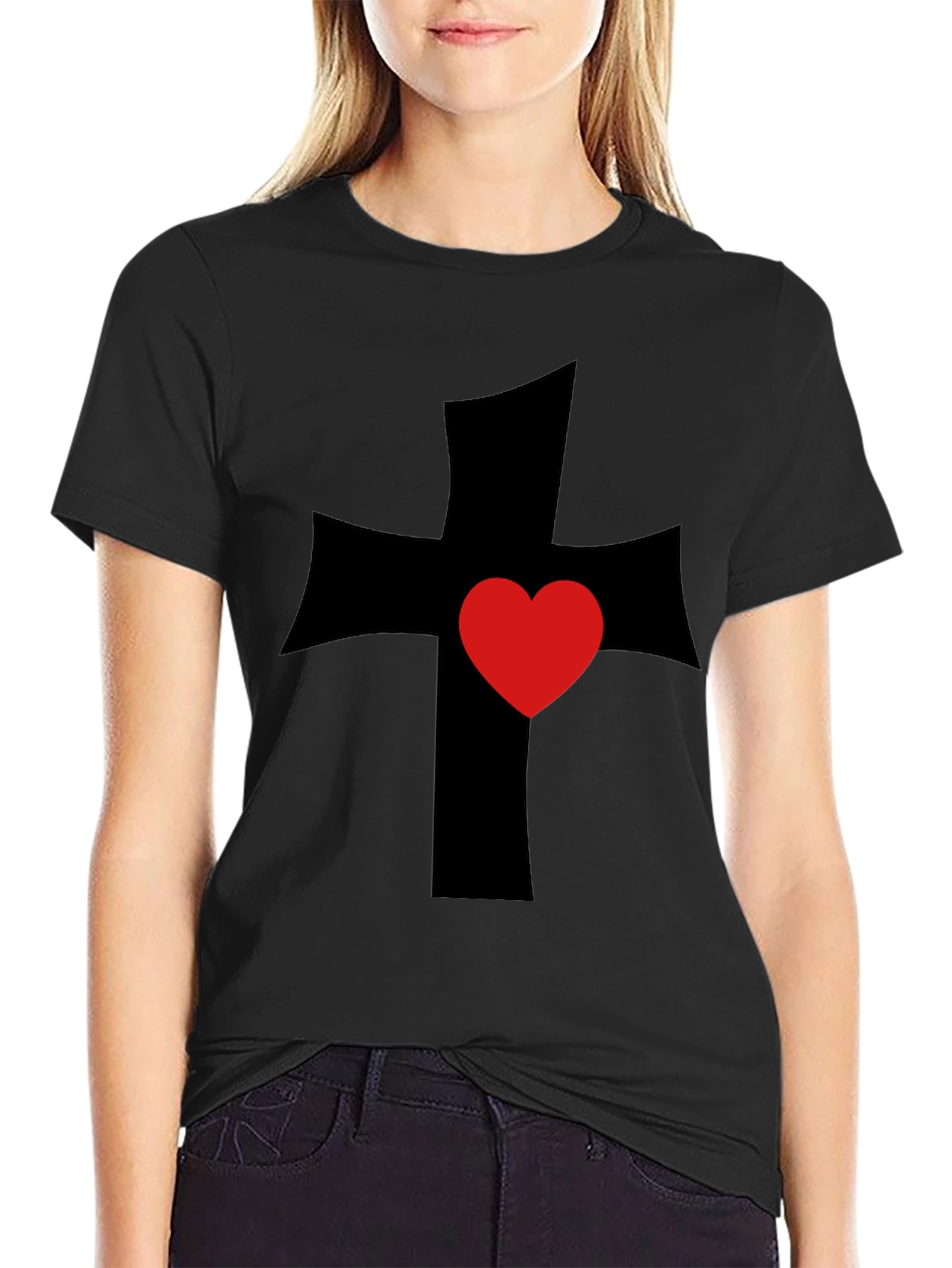 Cross Heart Graphic Tee - Black