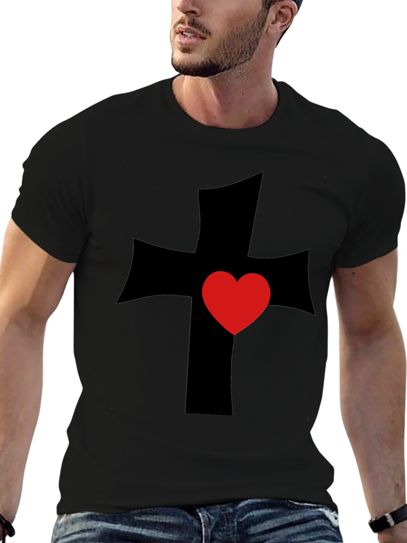 Cross Heart Graphic Tee - Black