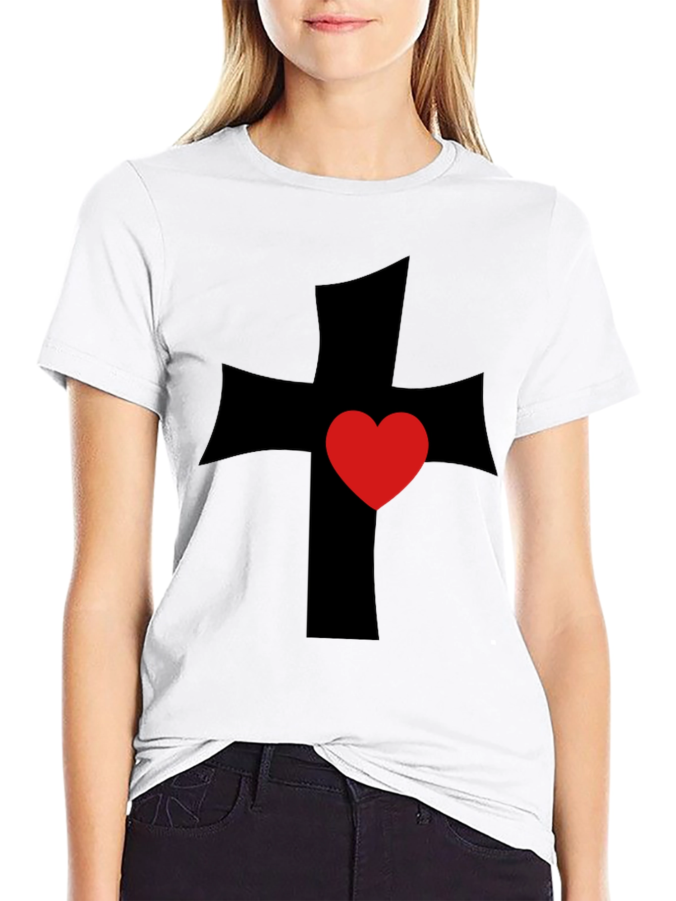 Cross Heart Graphic Tee - Black