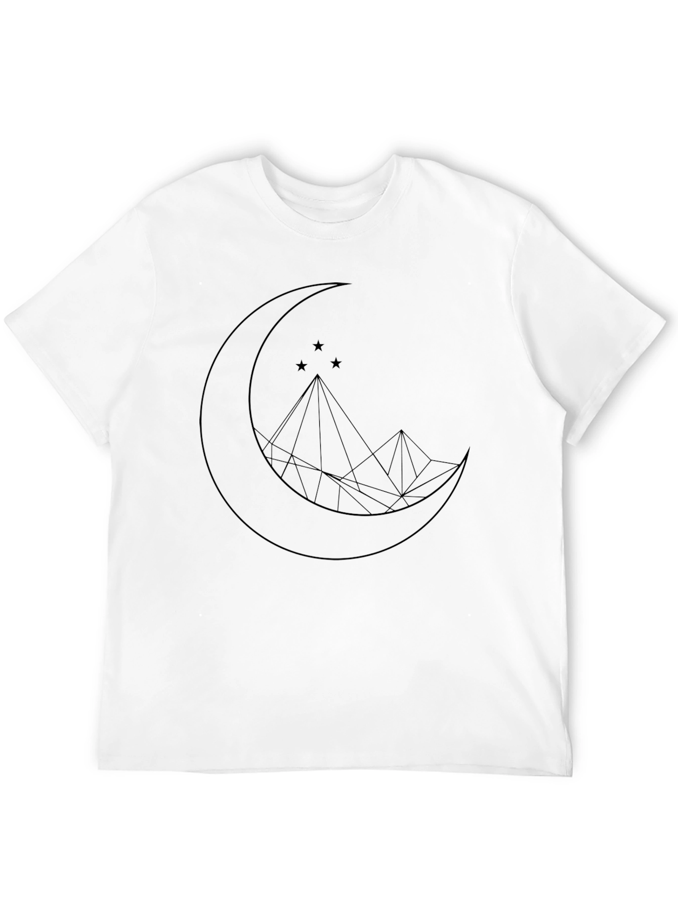 Geometric Moon & Mountain Graphic Tee - Black