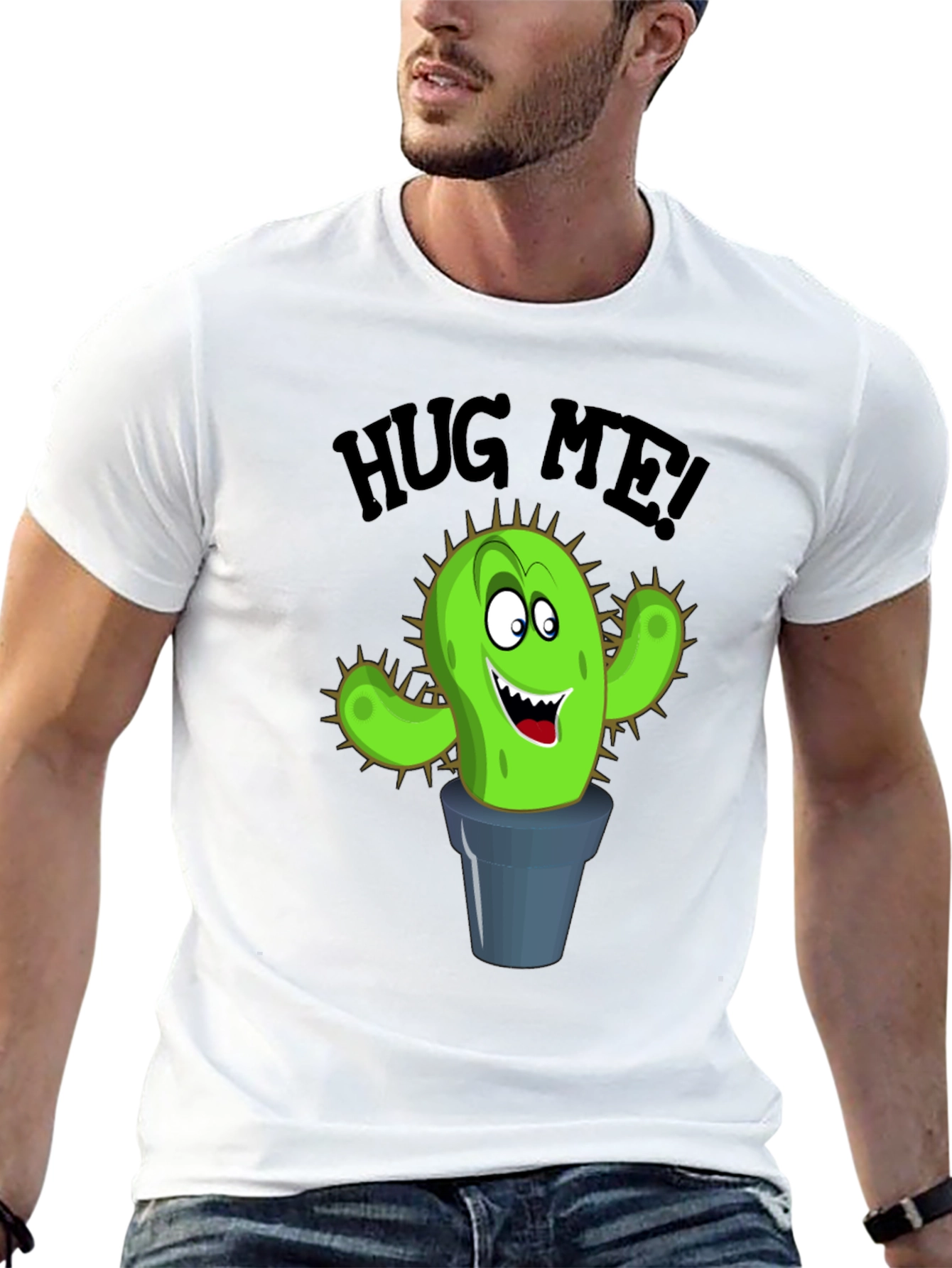 Hug Me Cactus Graphic T-Shirt - Funny Novelty Tee