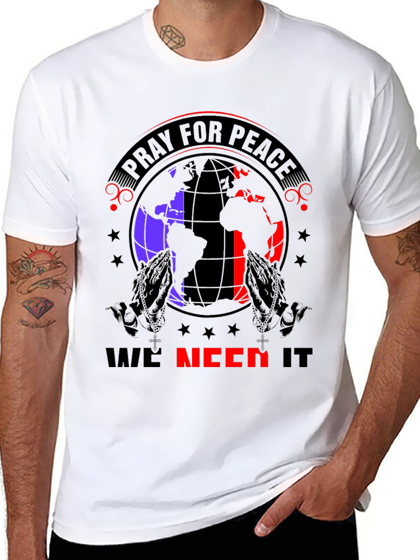 Pray for Peace Graphic T-Shirt - Black