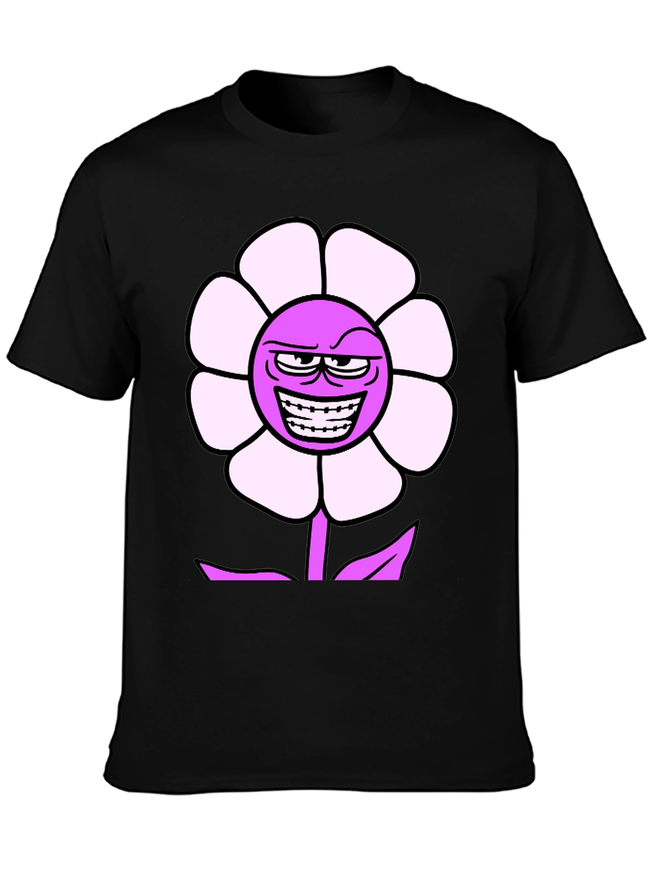 Mens Black T-Shirt with Funny Flower Graphic