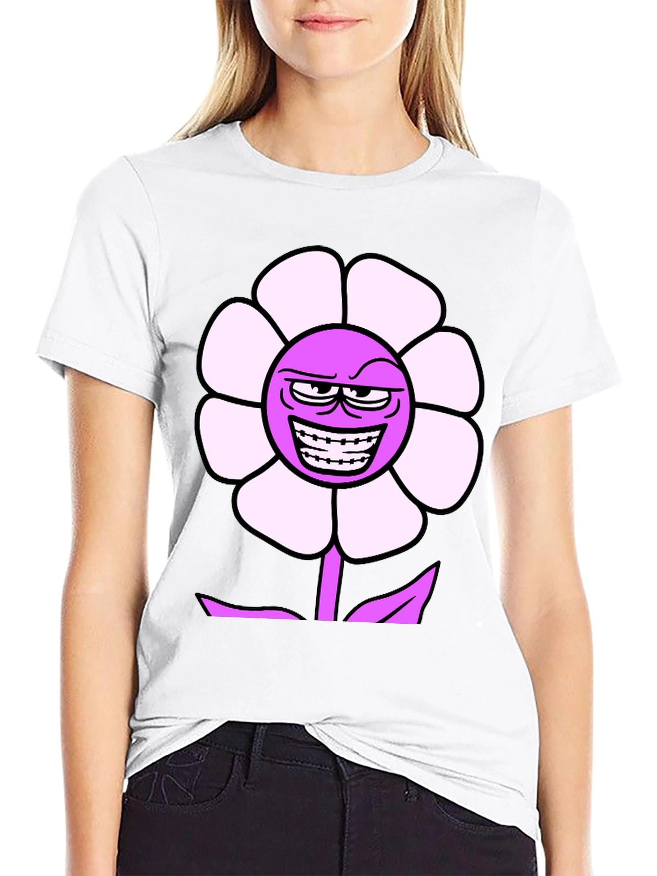 Mens Black T-Shirt with Funny Flower Graphic