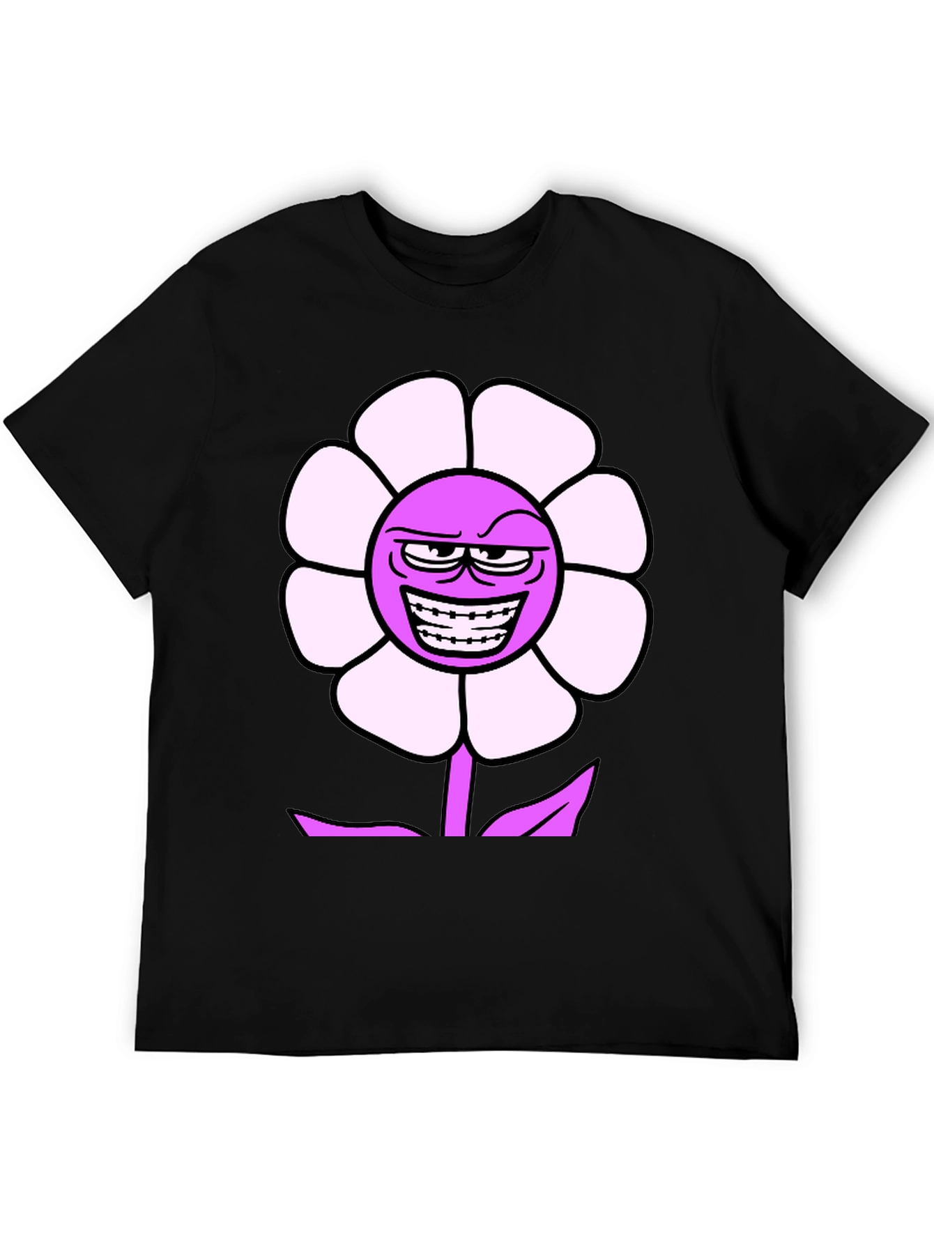 Mens Black T-Shirt with Funny Flower Graphic