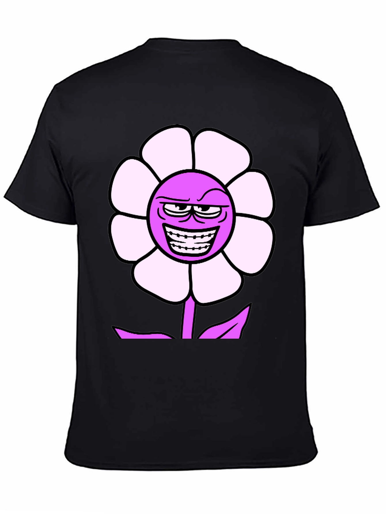 Mens Black T-Shirt with Funny Flower Graphic