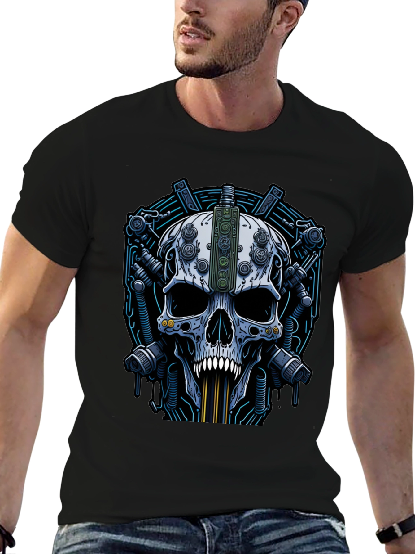 Steampunk Skull Graphic Tee - Black