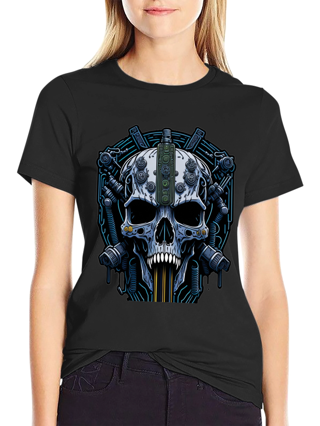 Steampunk Skull Graphic Tee - Black