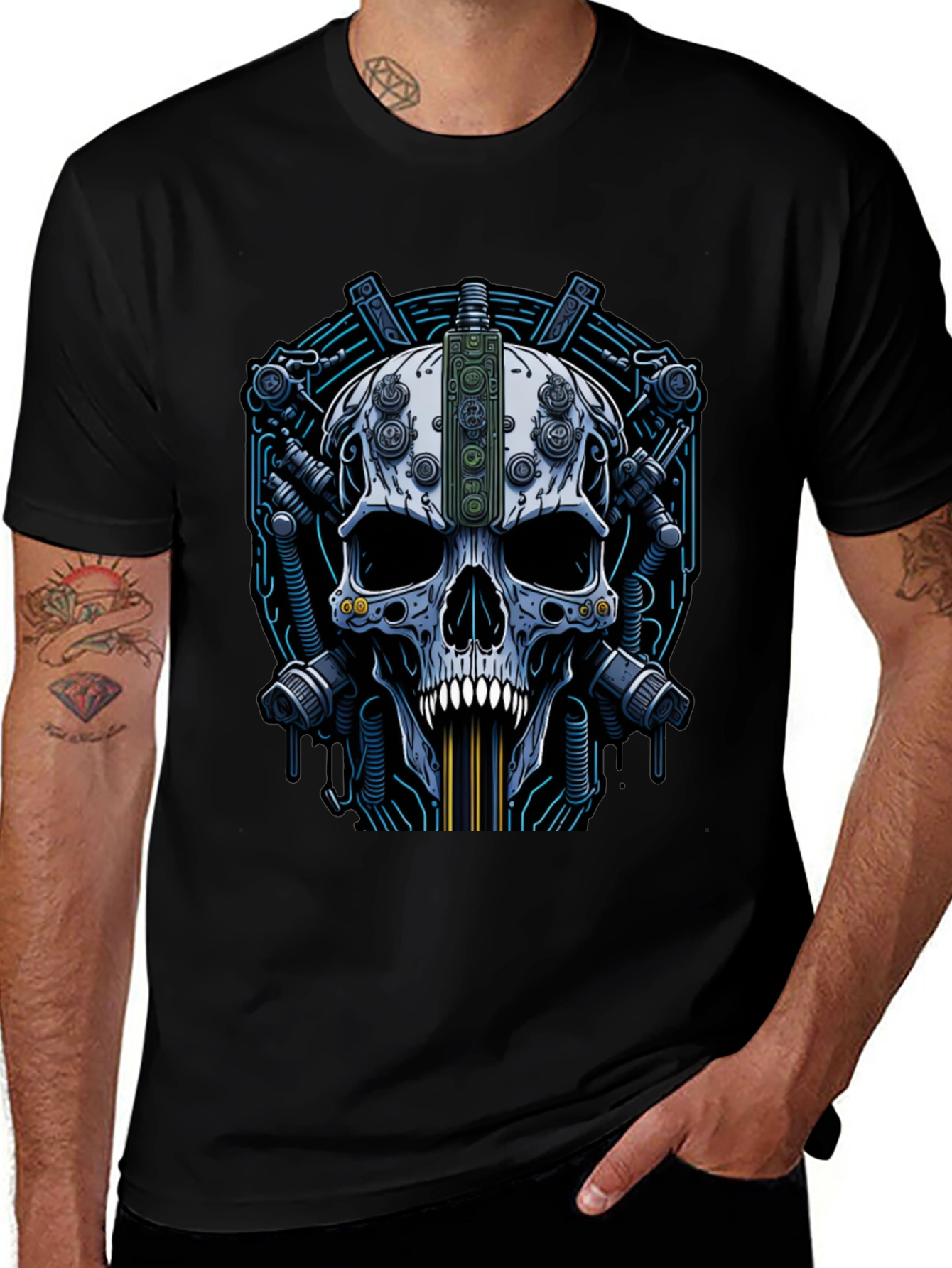 Steampunk Skull Graphic Tee - Black