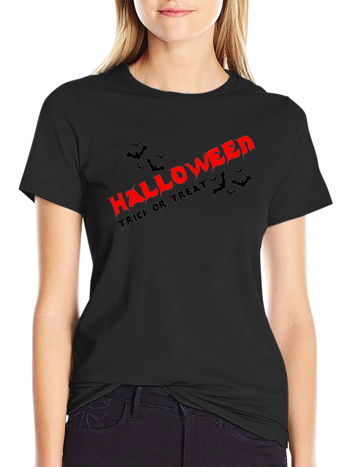 Halloween Bats Graphic Black T-Shirt