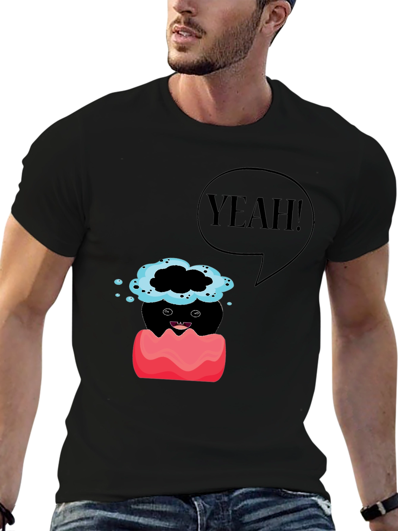 Humorous Yeah! Graphic Print T-Shirt