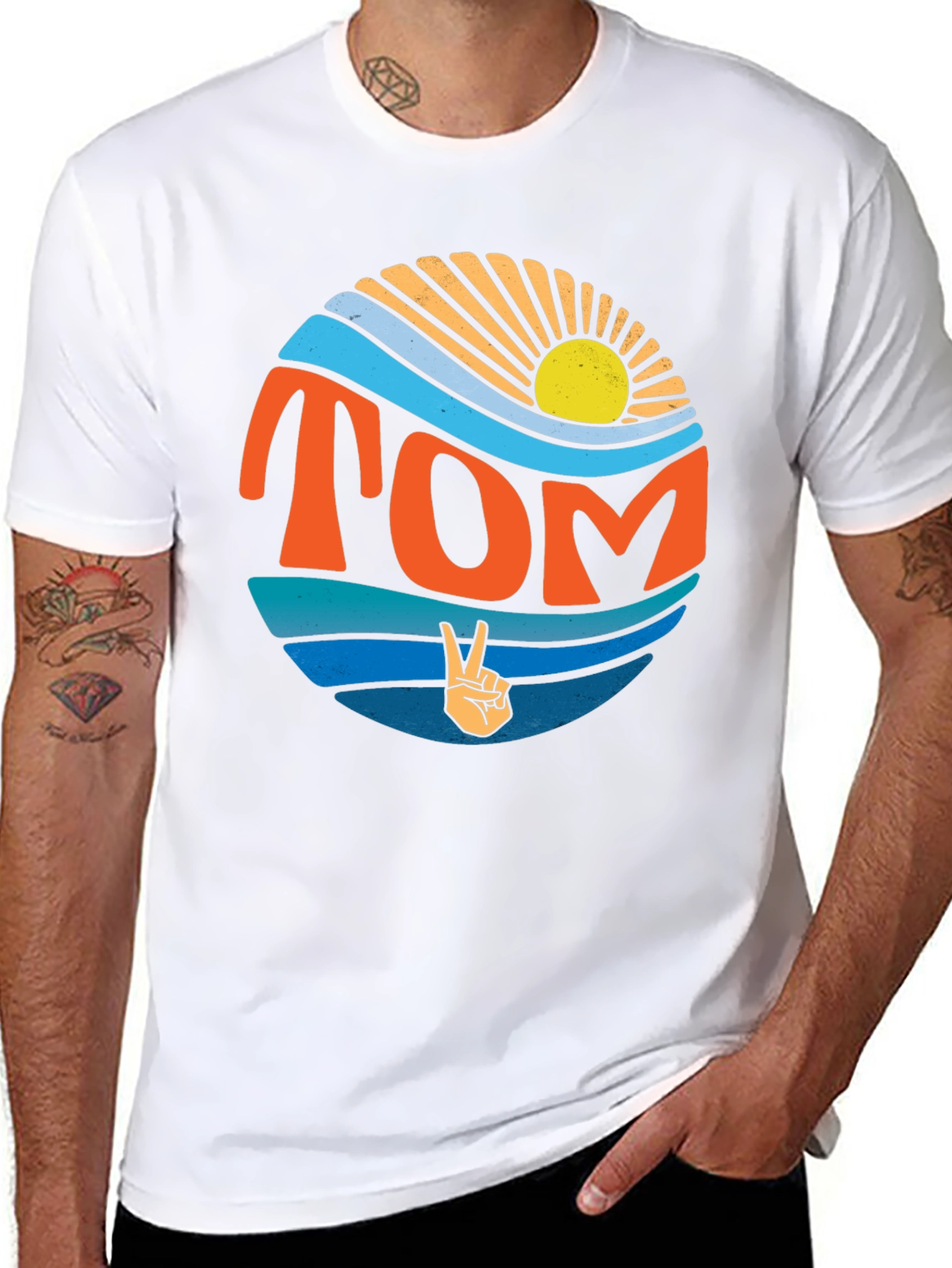 Retro TOM Peace Sign Sun & Waves Graphic T-Shirt