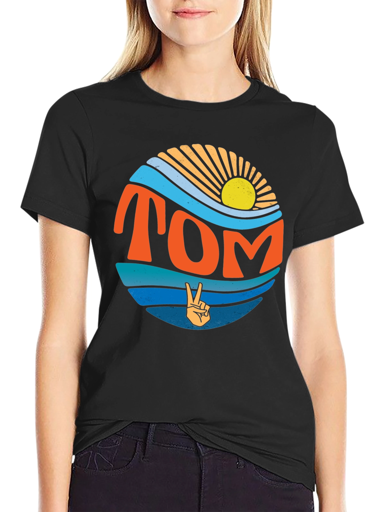 Retro TOM Peace Sign Sun & Waves Graphic T-Shirt