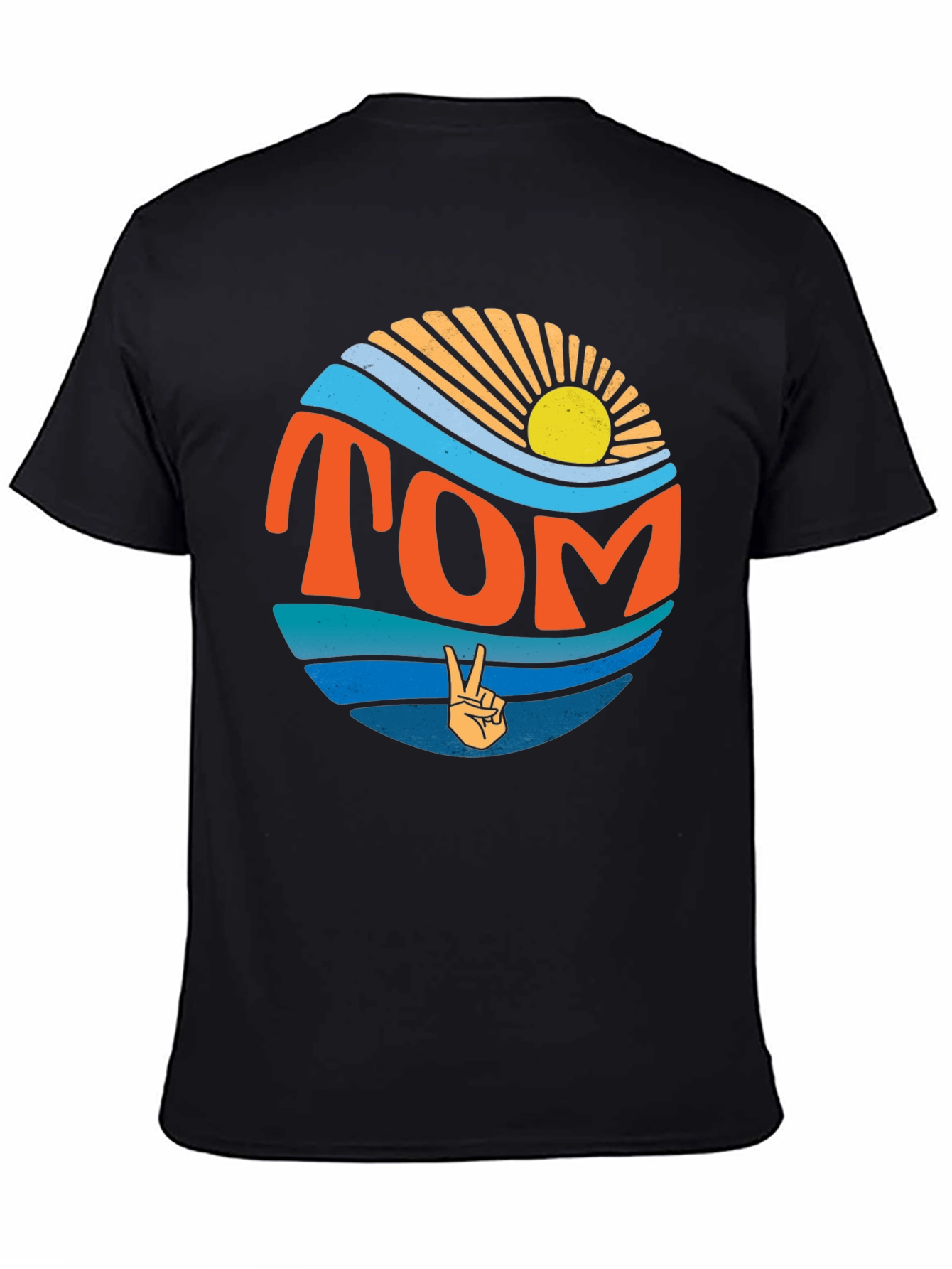 Retro TOM Peace Sign Sun & Waves Graphic T-Shirt