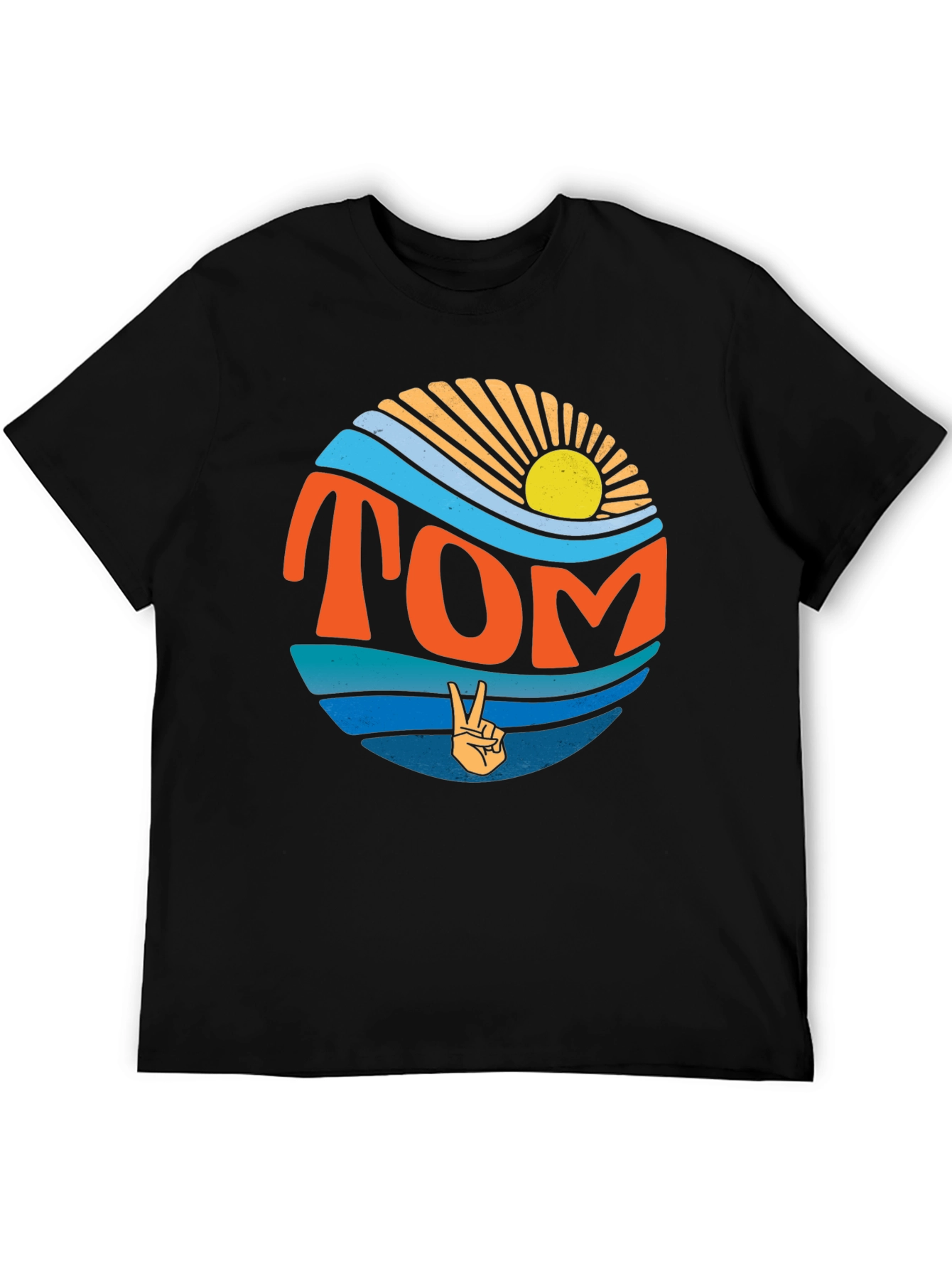 Retro TOM Peace Sign Sun & Waves Graphic T-Shirt