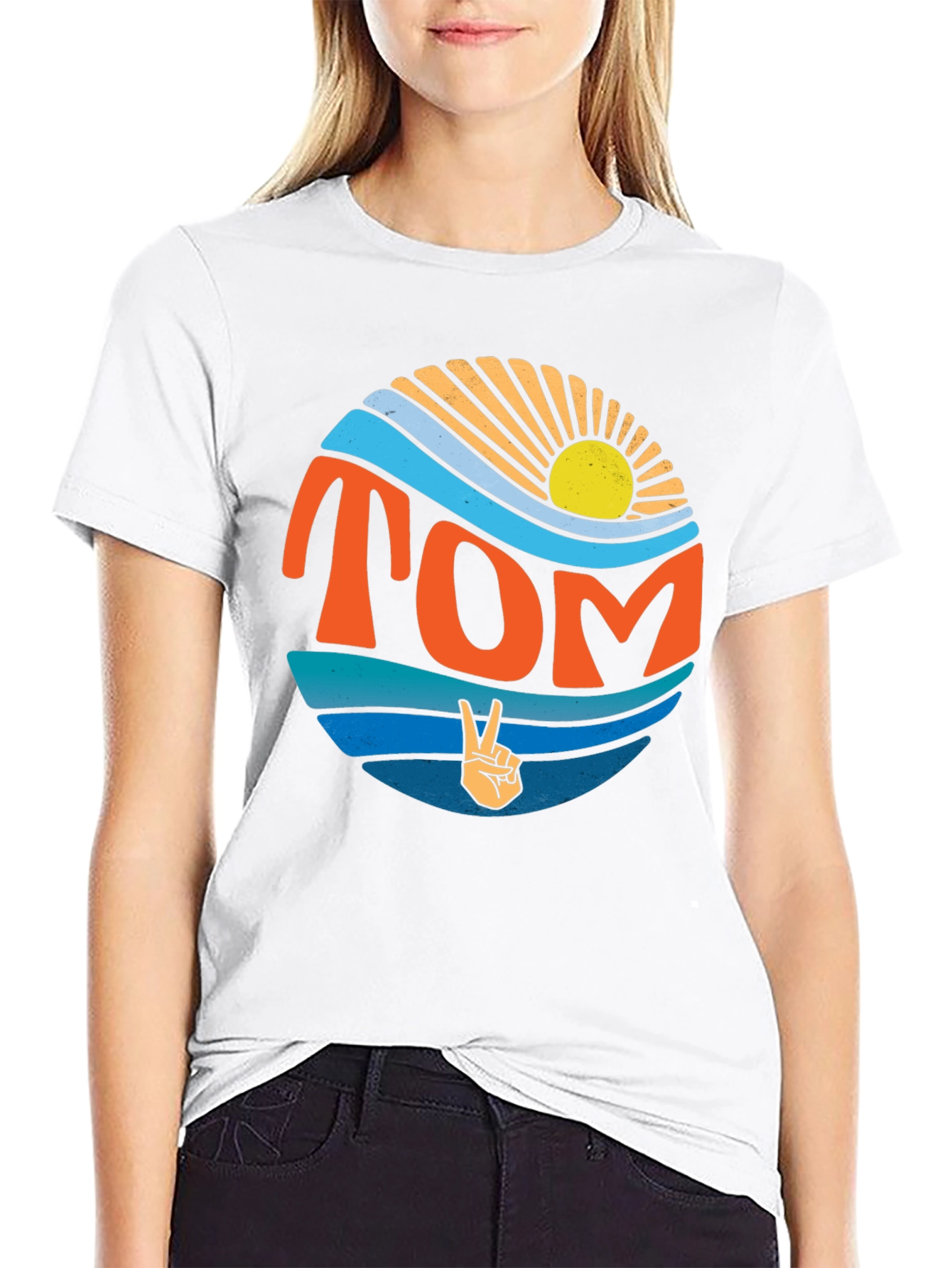 Retro TOM Peace Sign Sun & Waves Graphic T-Shirt
