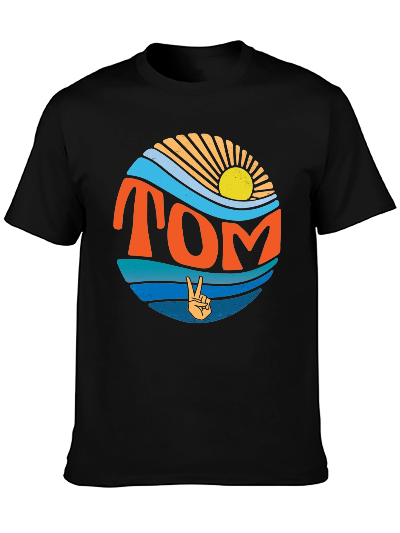 Retro TOM Peace Sign Sun & Waves Graphic T-Shirt