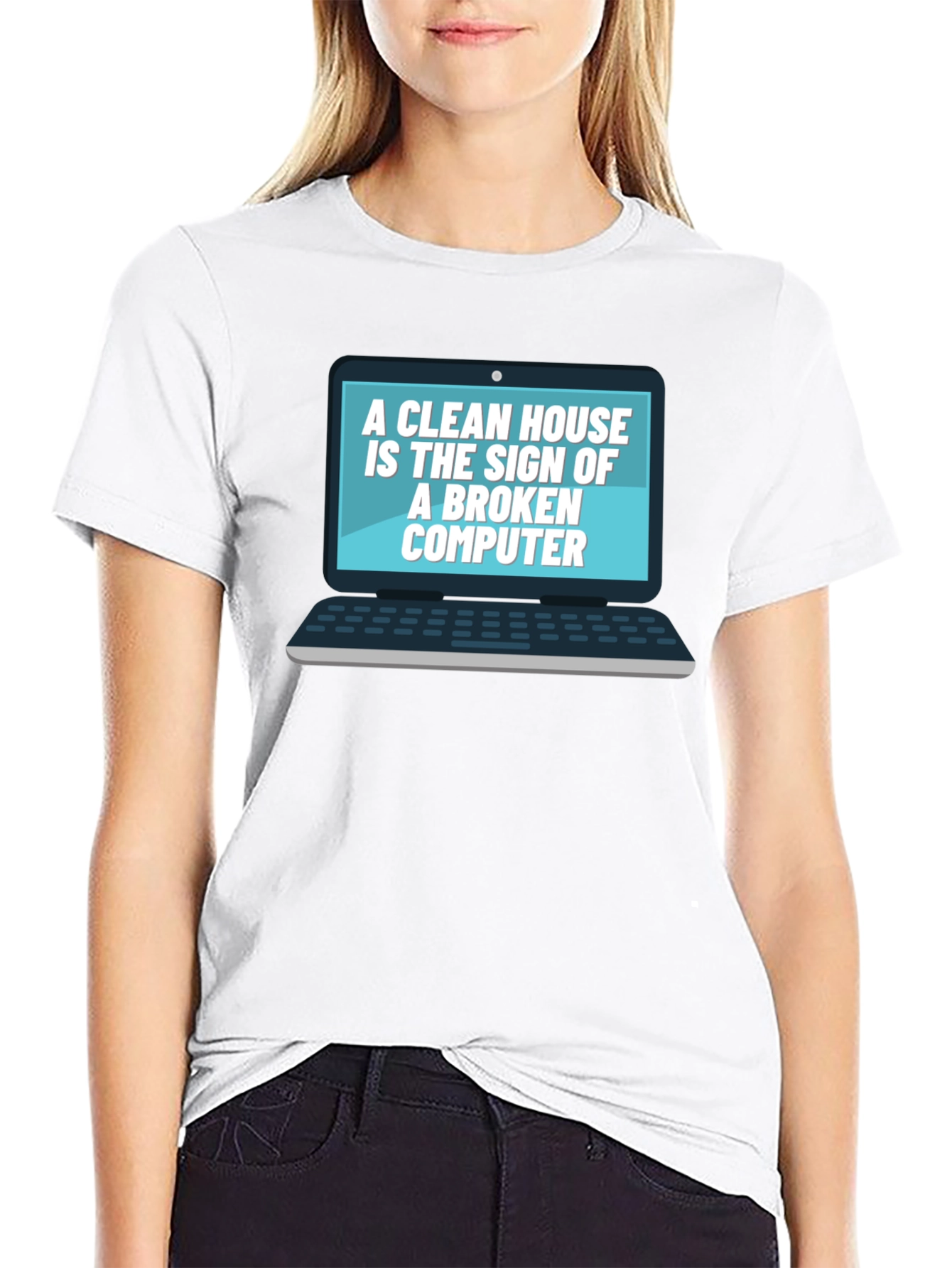 Broken Computer Clean House Black T-Shirt