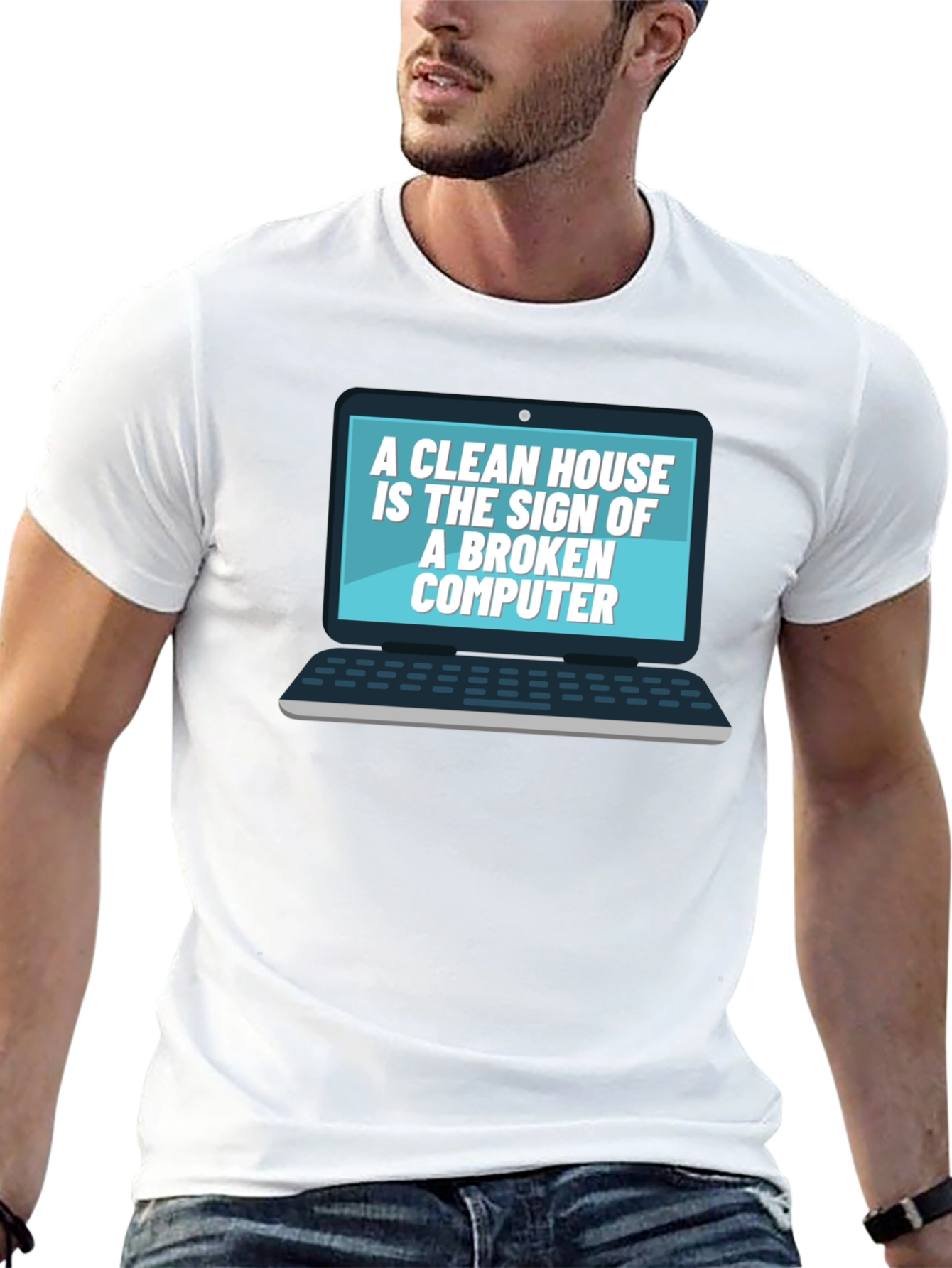 Broken Computer Clean House Black T-Shirt