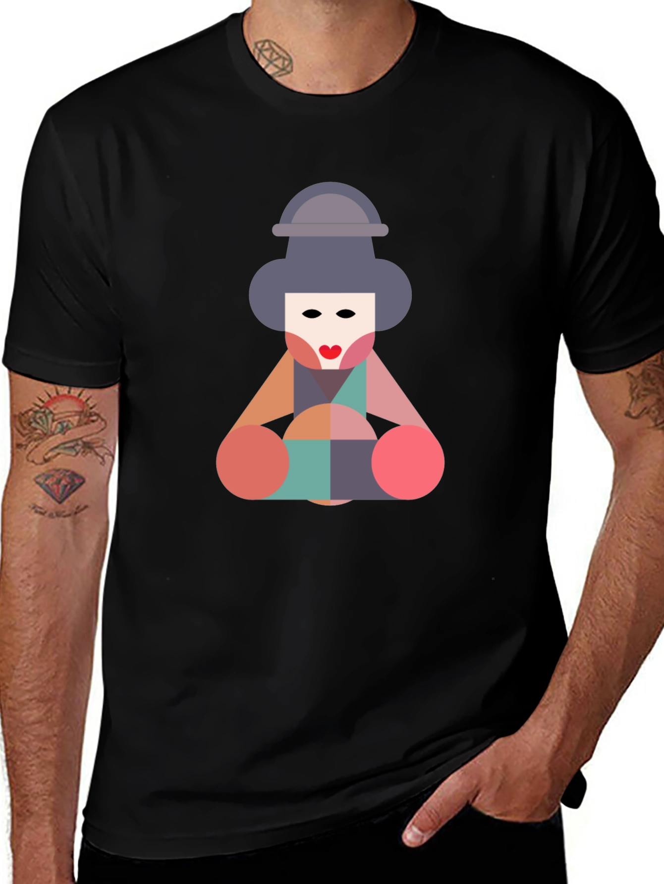 Geometric Geisha Graphic Tee - Unique Statement Shirt