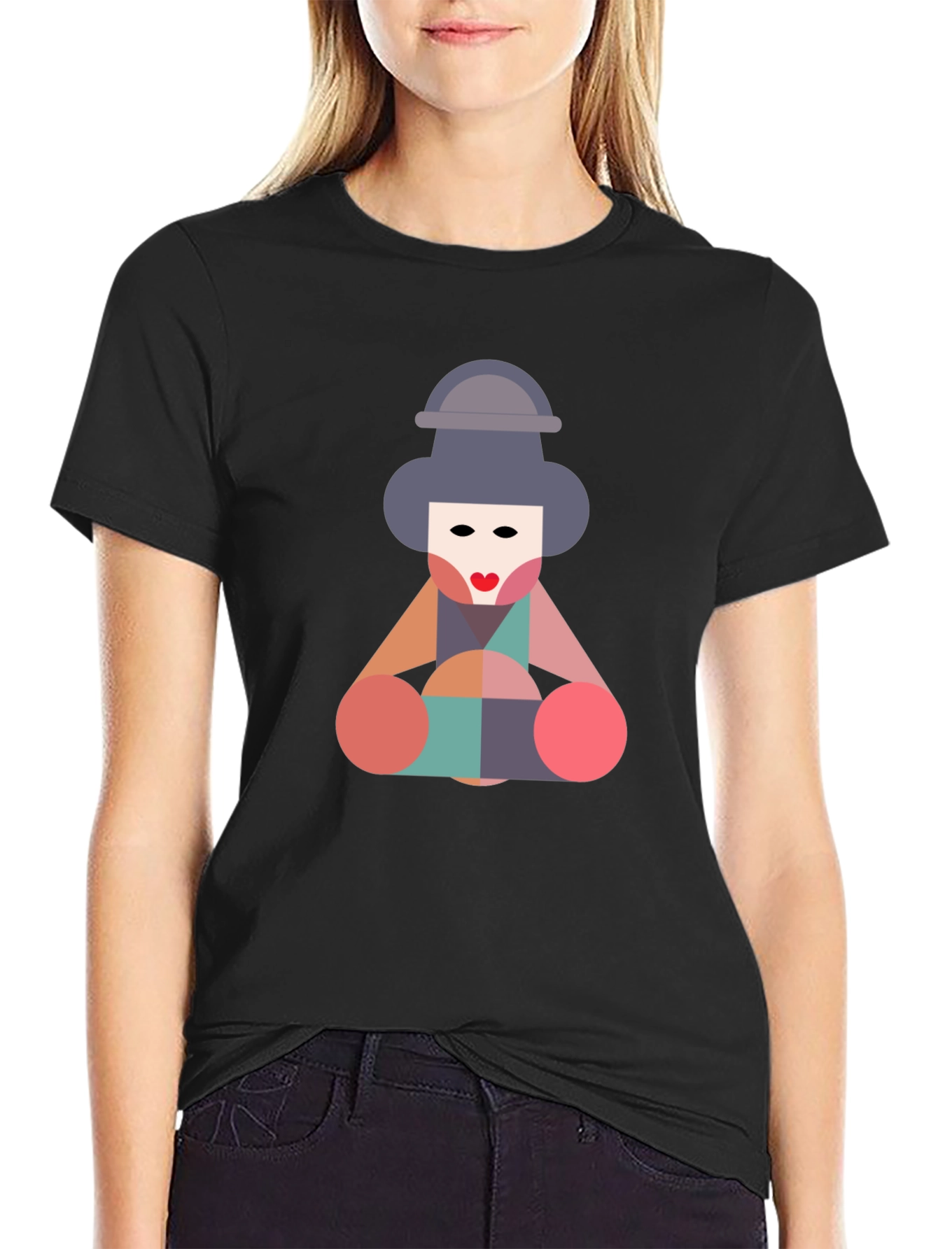 Geometric Geisha Graphic Tee - Unique Statement Shirt