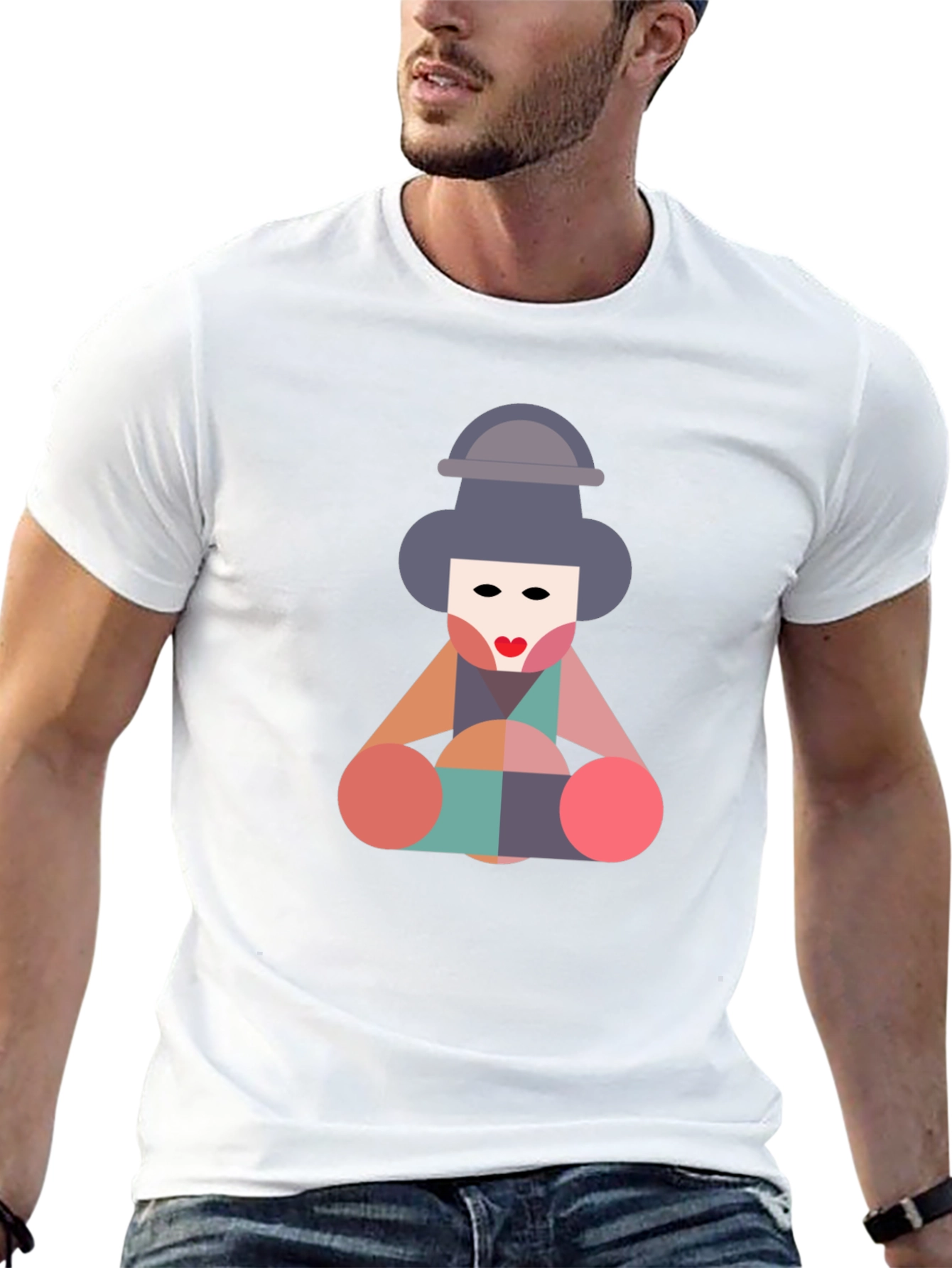 Geometric Geisha Graphic Tee - Unique Statement Shirt