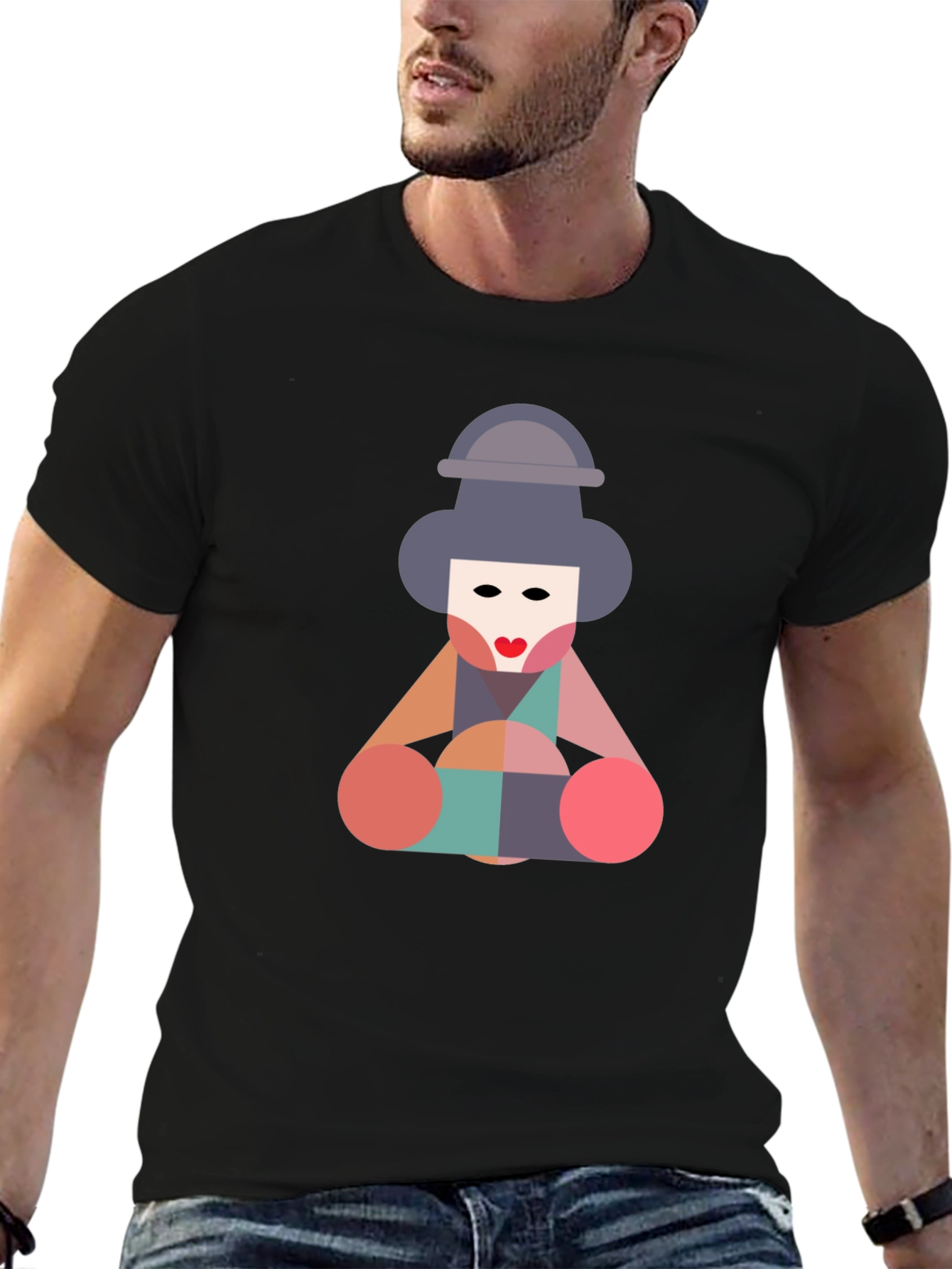 Geometric Geisha Graphic Tee - Unique Statement Shirt