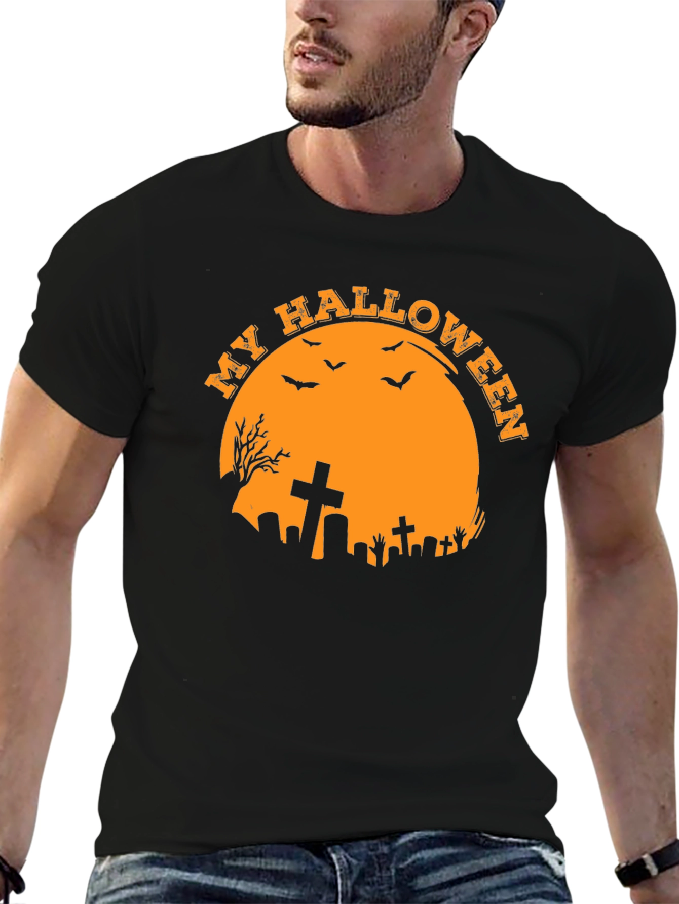 Spooky Halloween T-Shirt - Graveyard Moon Design