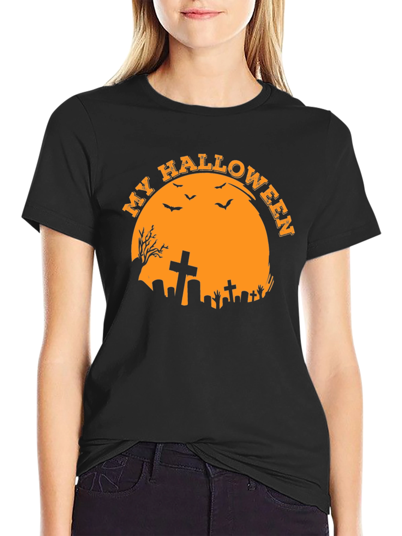 Spooky Halloween T-Shirt - Graveyard Moon Design