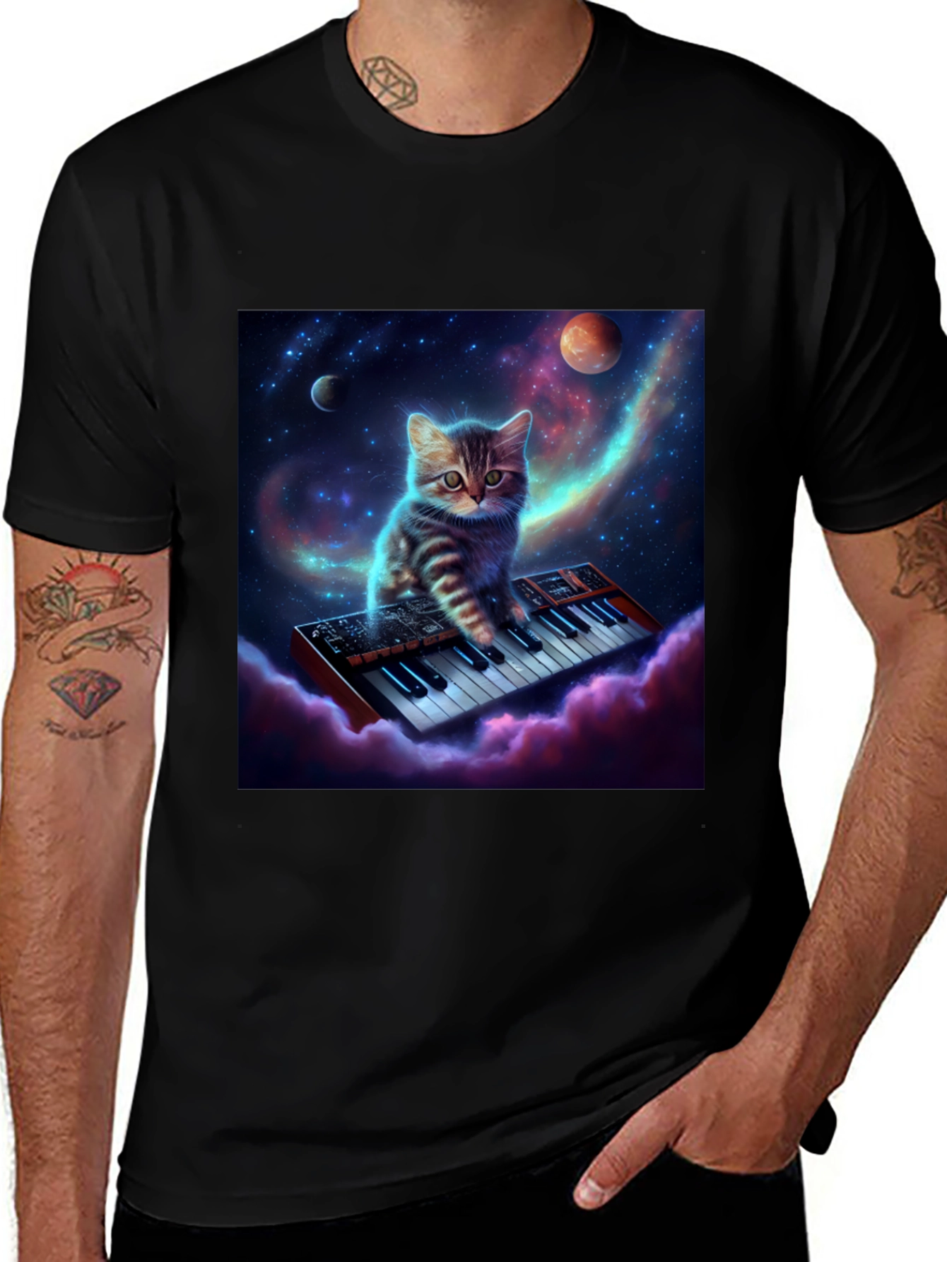 Cosmic Cat Keyboardist Graphic Tee